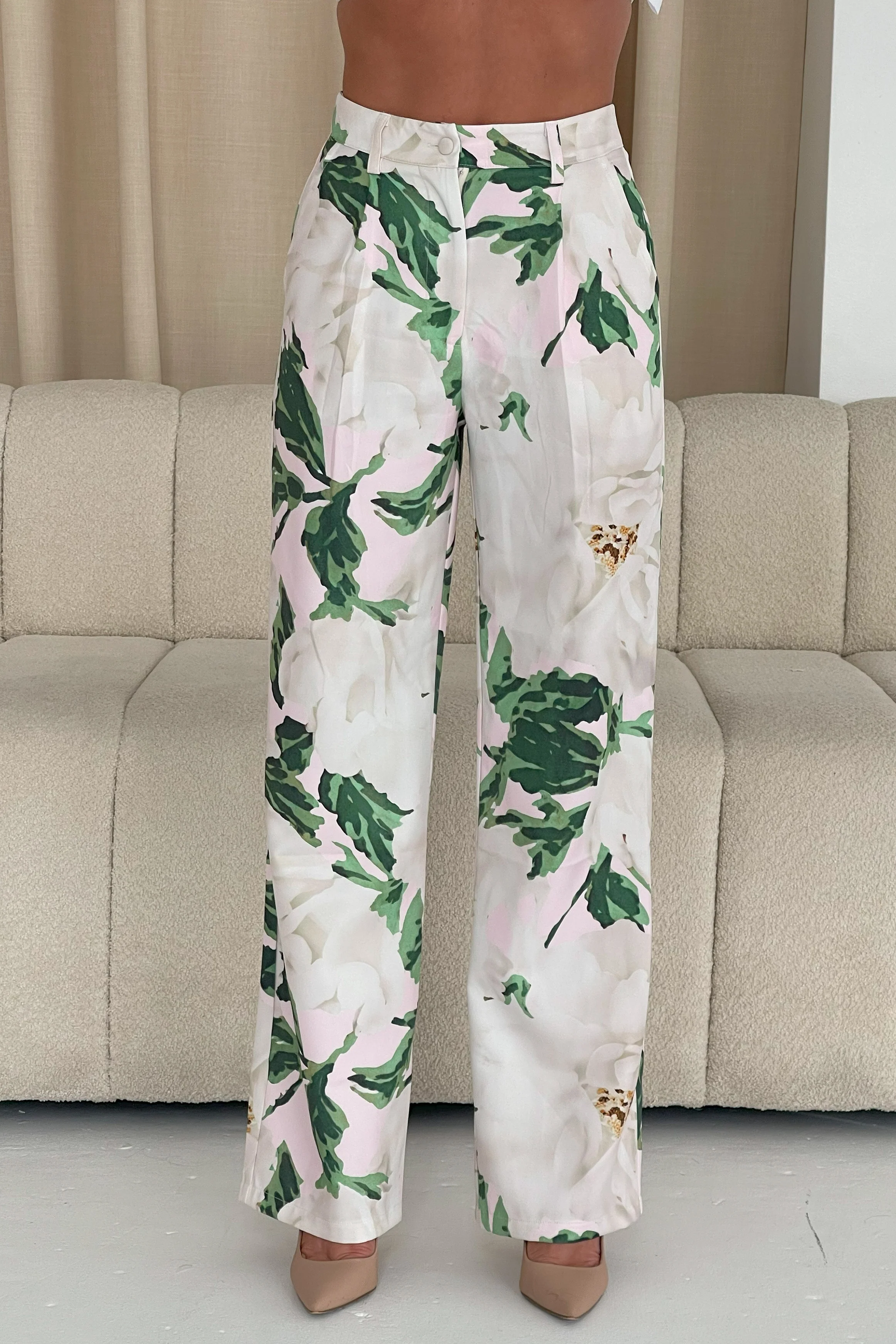 Jo Pleat Detail Tailored Trouser Ivory Floral - Image 3