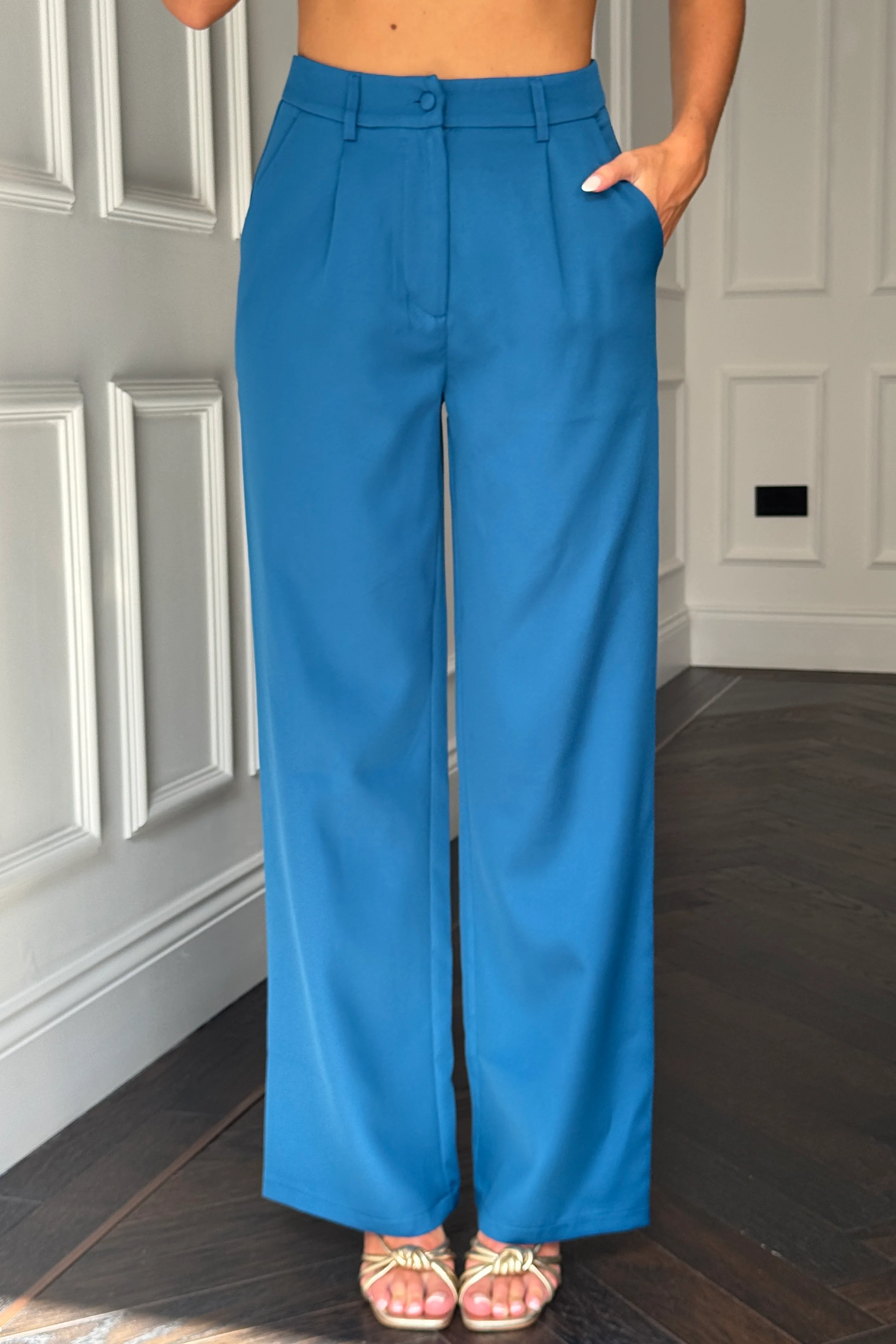 Jo Pleat Detail Tailored Trouser Petrol Blue - Image 2