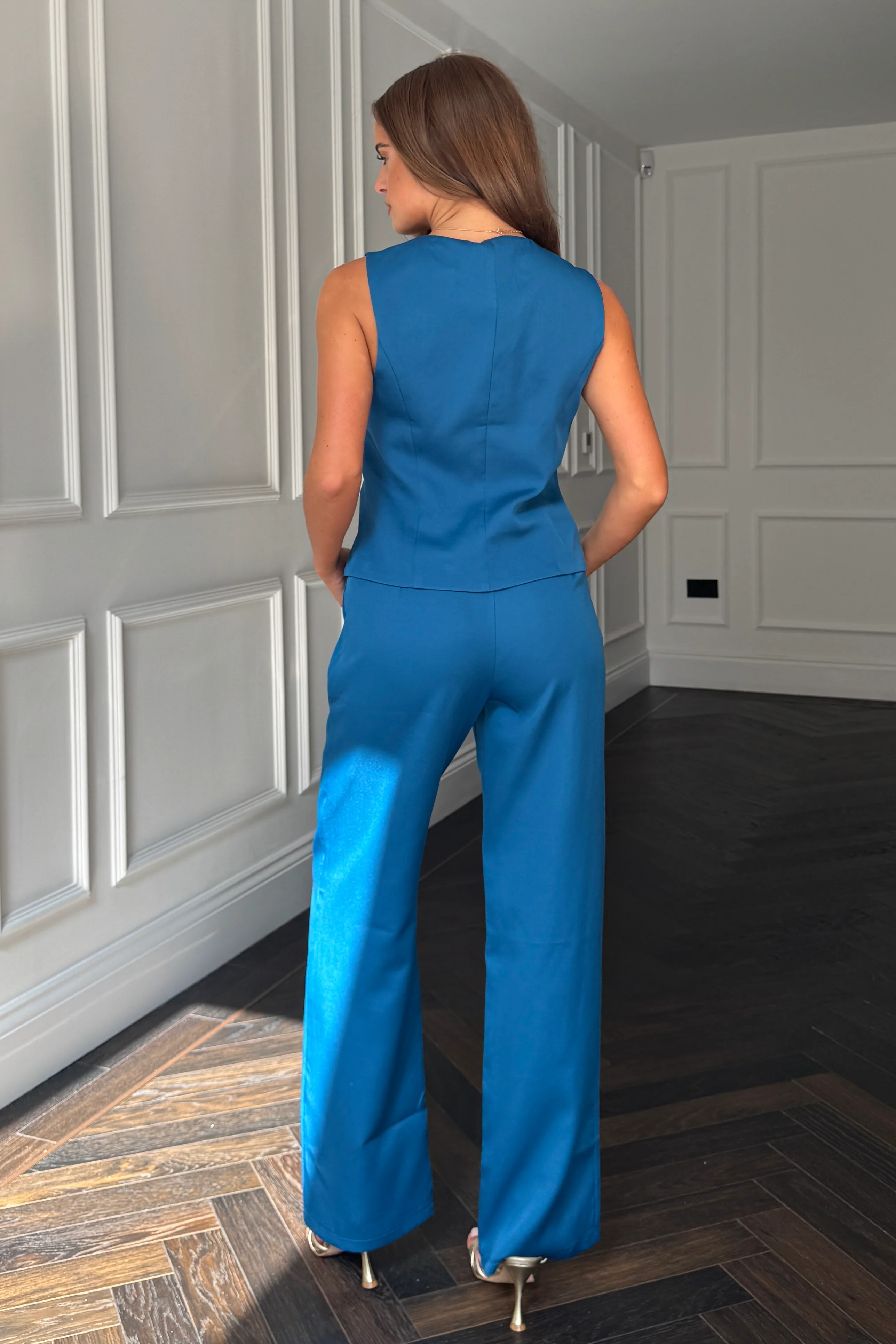 Jo Pleat Detail Tailored Trouser Petrol Blue - Image 5