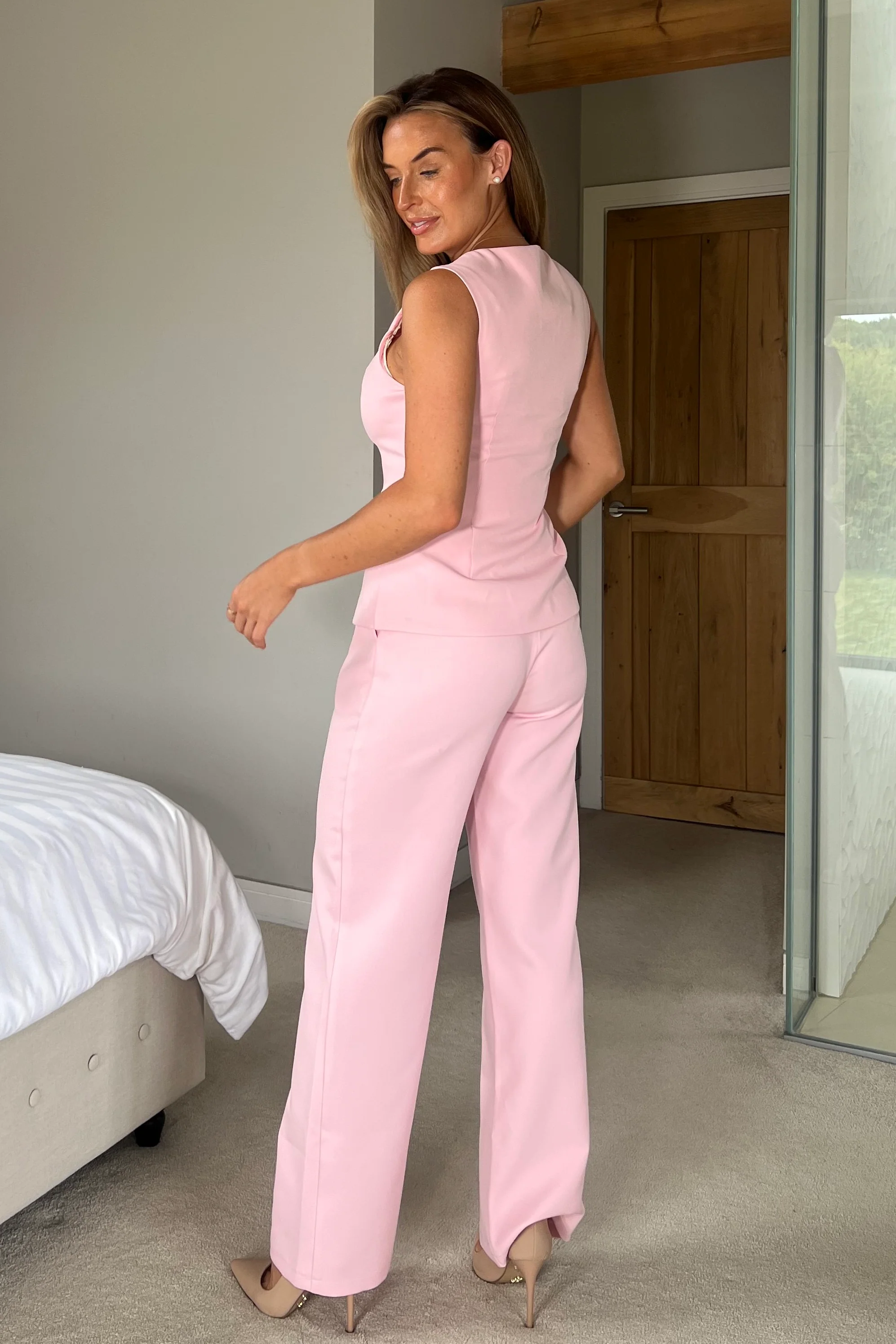 Jo Pleat Detail Tailored Trouser Pink - Image 4