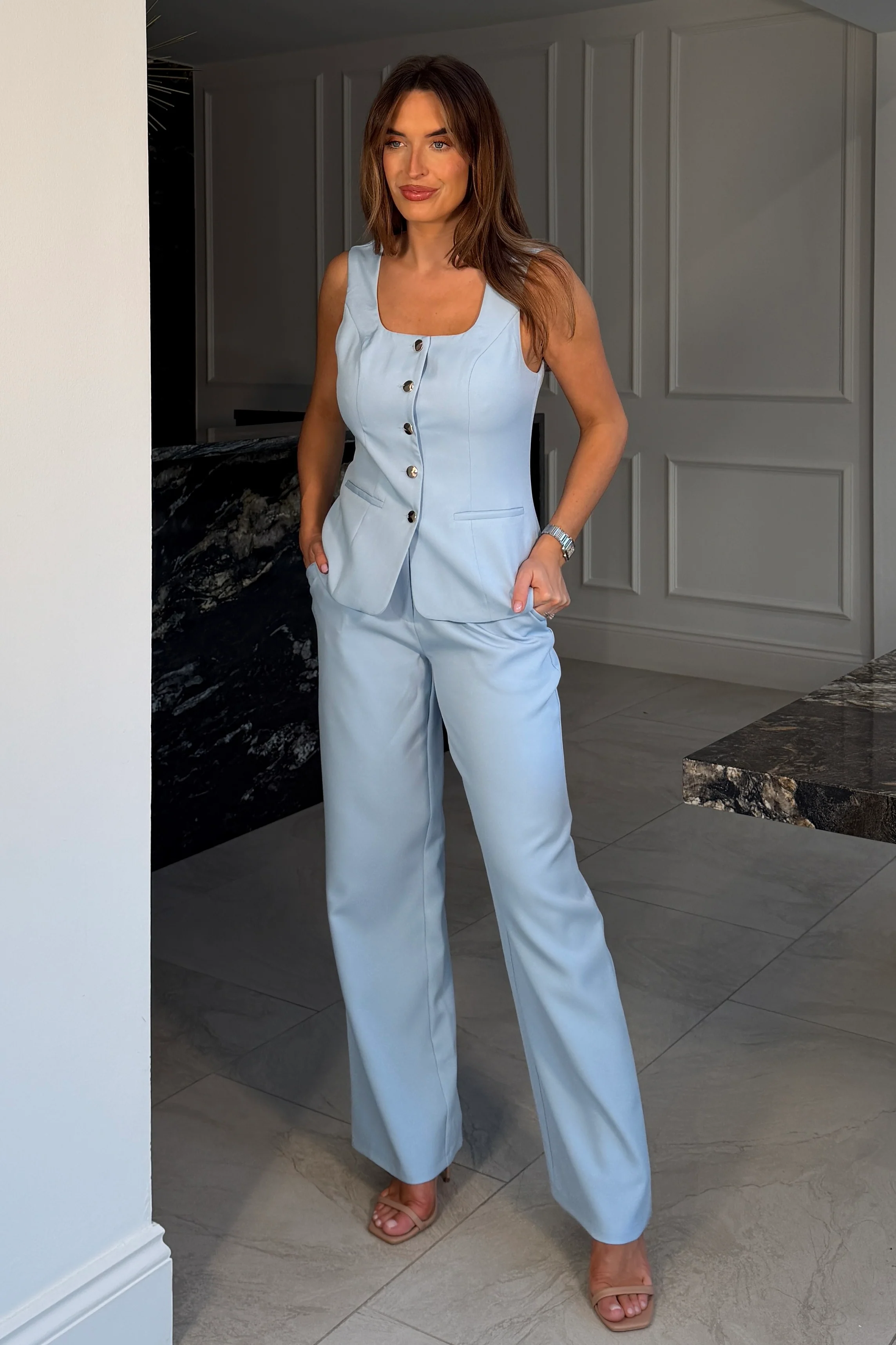 Jo Pleat Detail Tailored Trouser Sky Blue - Image 4