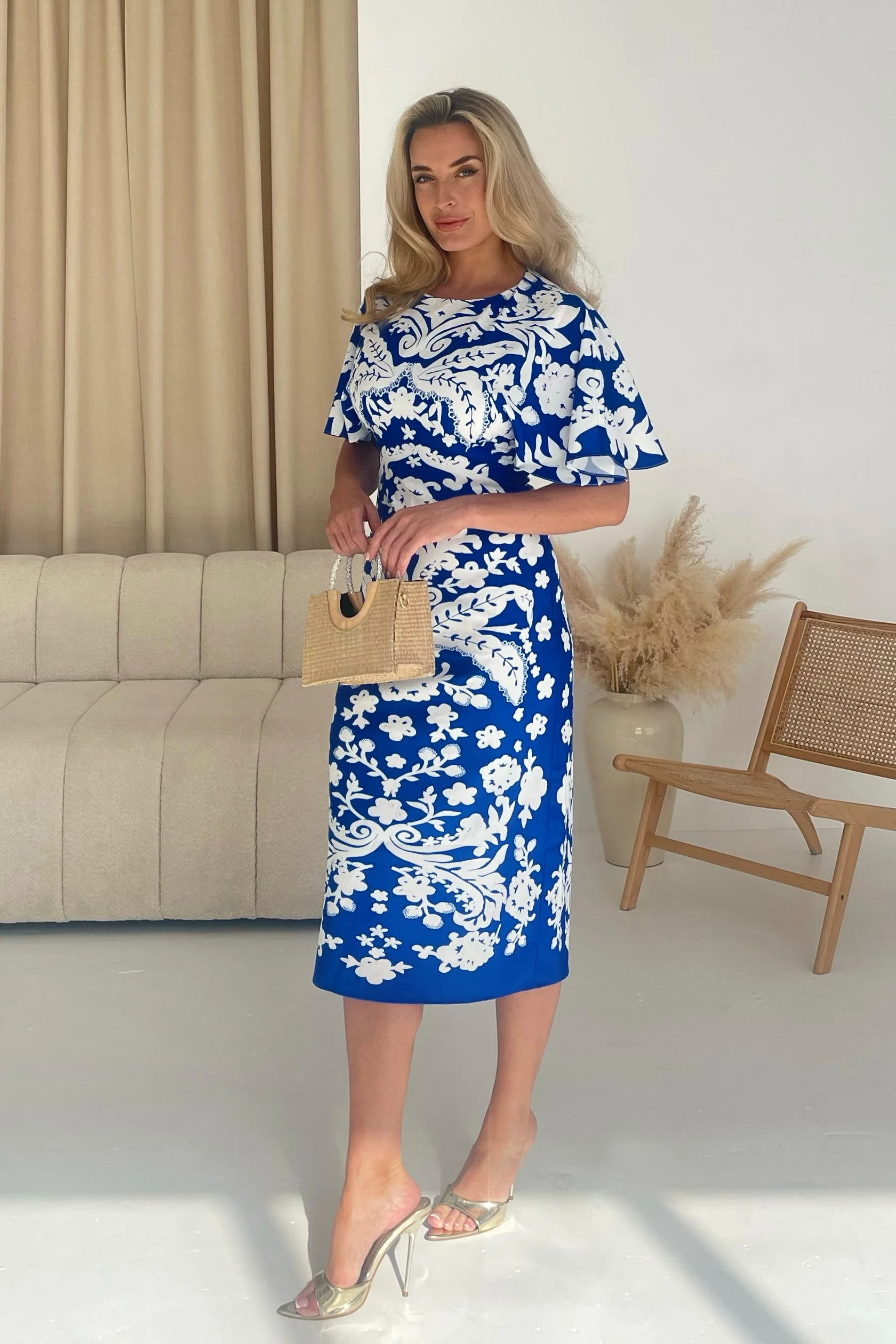 Jocelyn Cobalt and White Midi Dress - Image 4