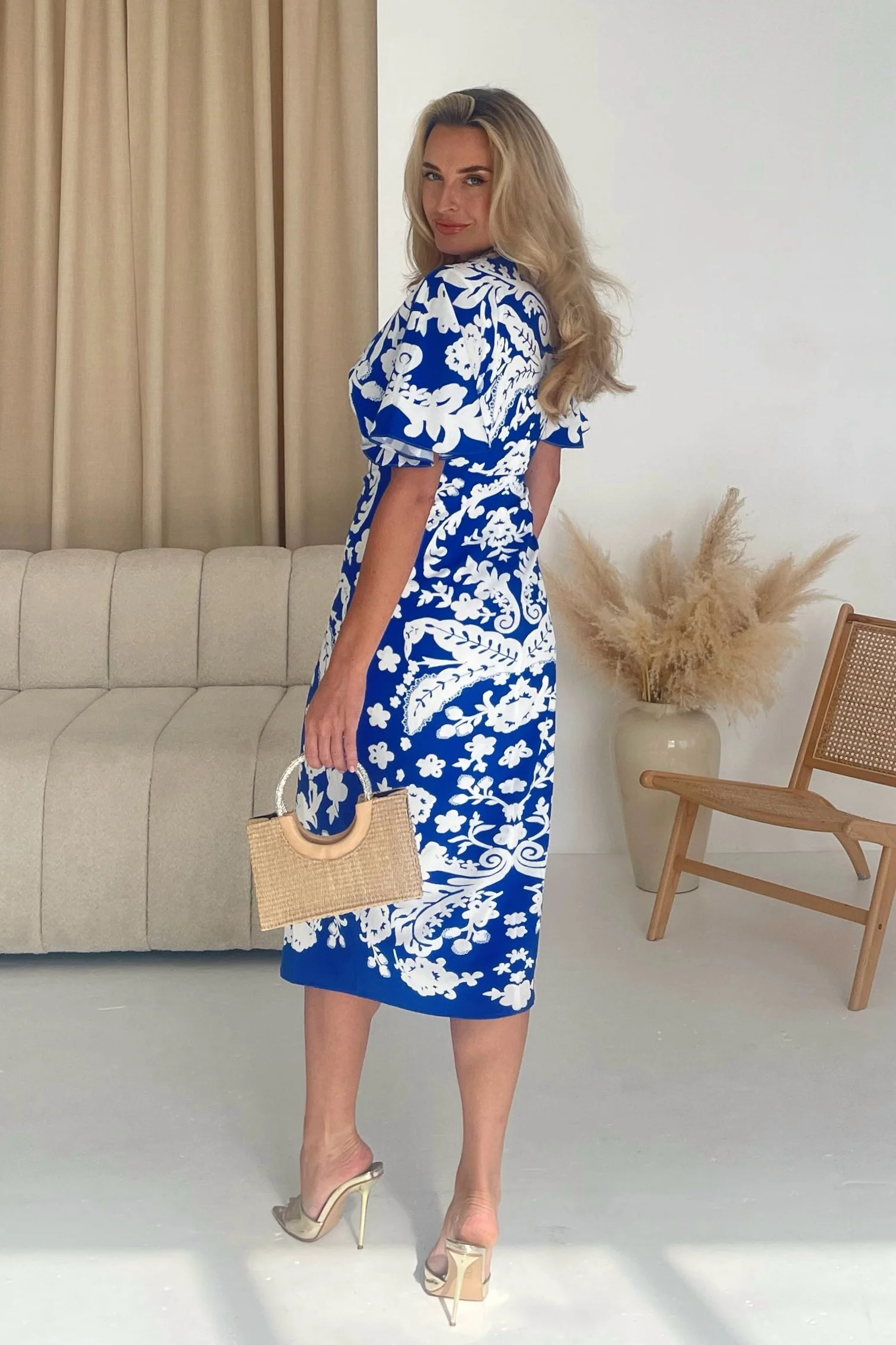 Jocelyn Cobalt and White Midi Dress - Image 5