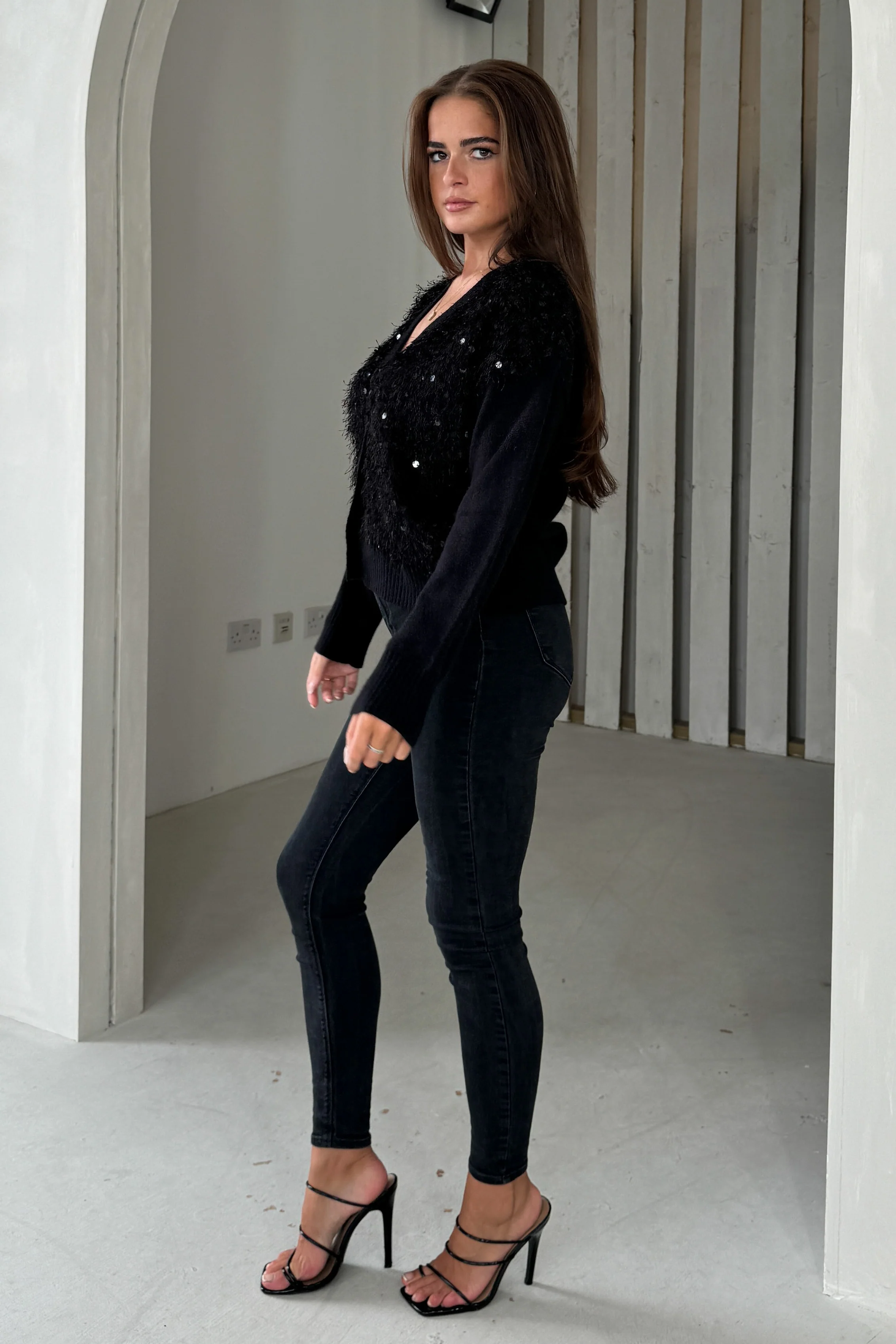 Josie Black Knit Textured Cardigan - Image 4