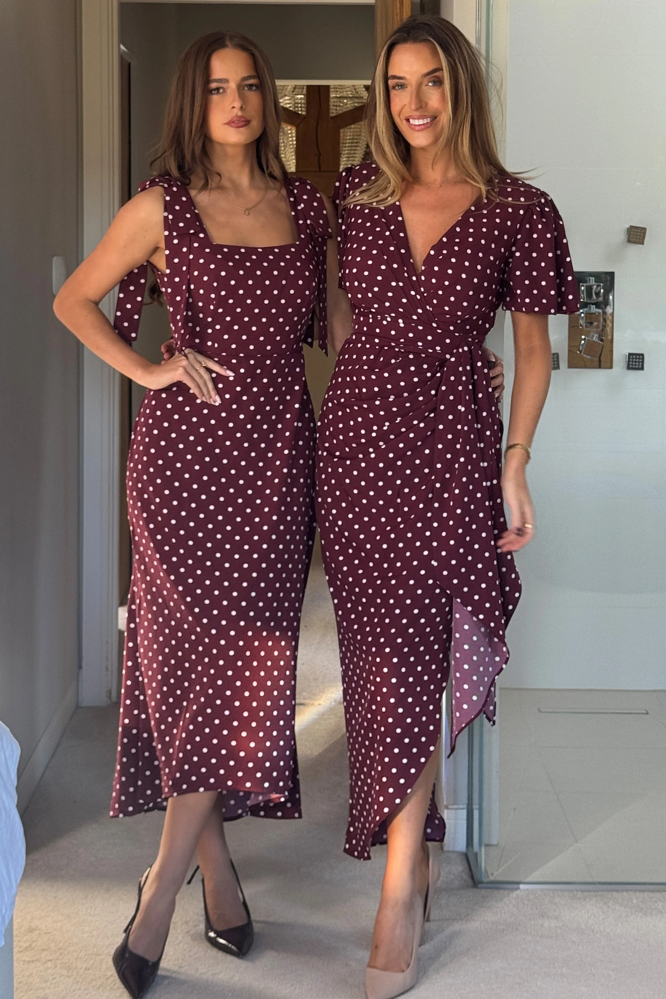 Jovi Tie Shoulder Square Neck Midi Dress Berry Spot - Image 6