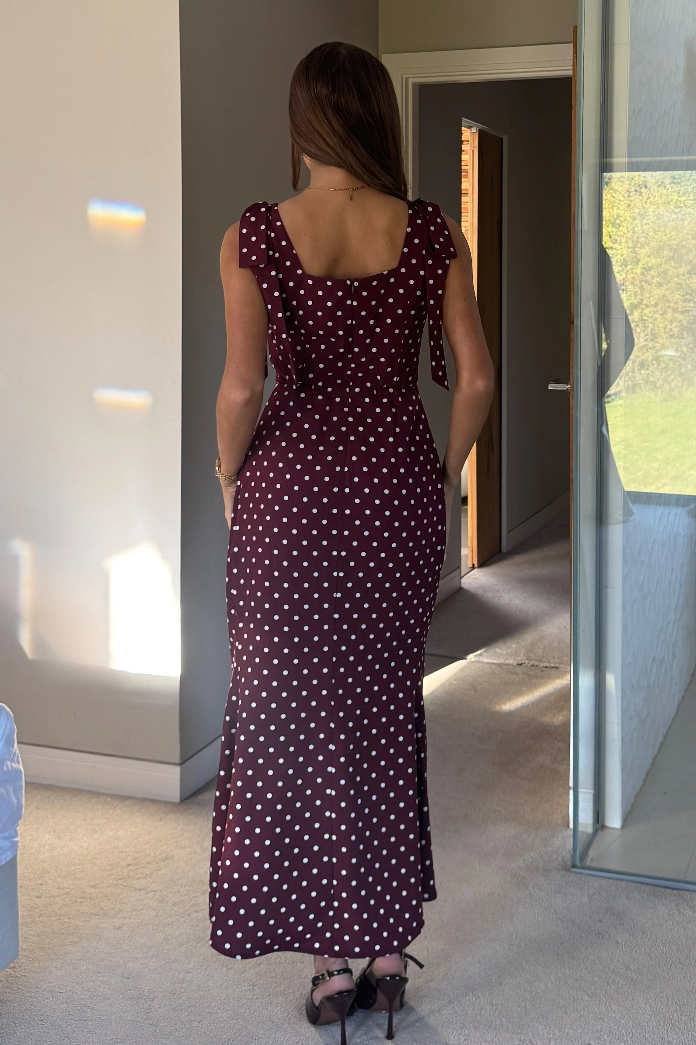 Jovi Tie Shoulder Square Neck Midi Dress Berry Spot - Image 7