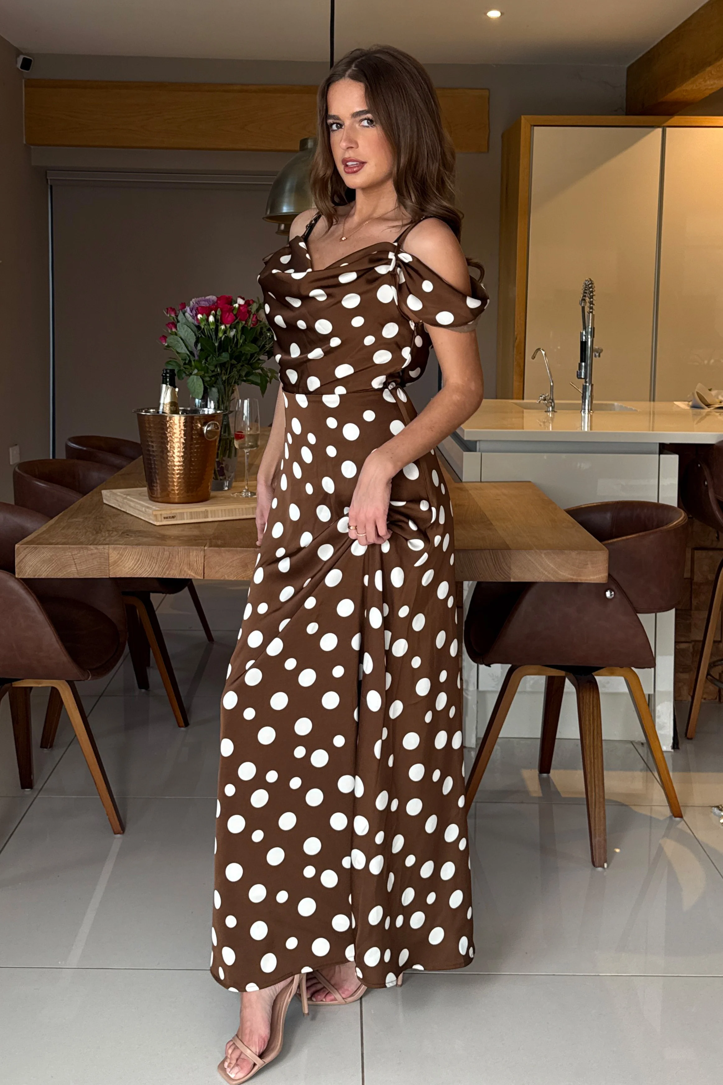 Julie Cowl Neck Maxi Dress Brown Spot - Image 4
