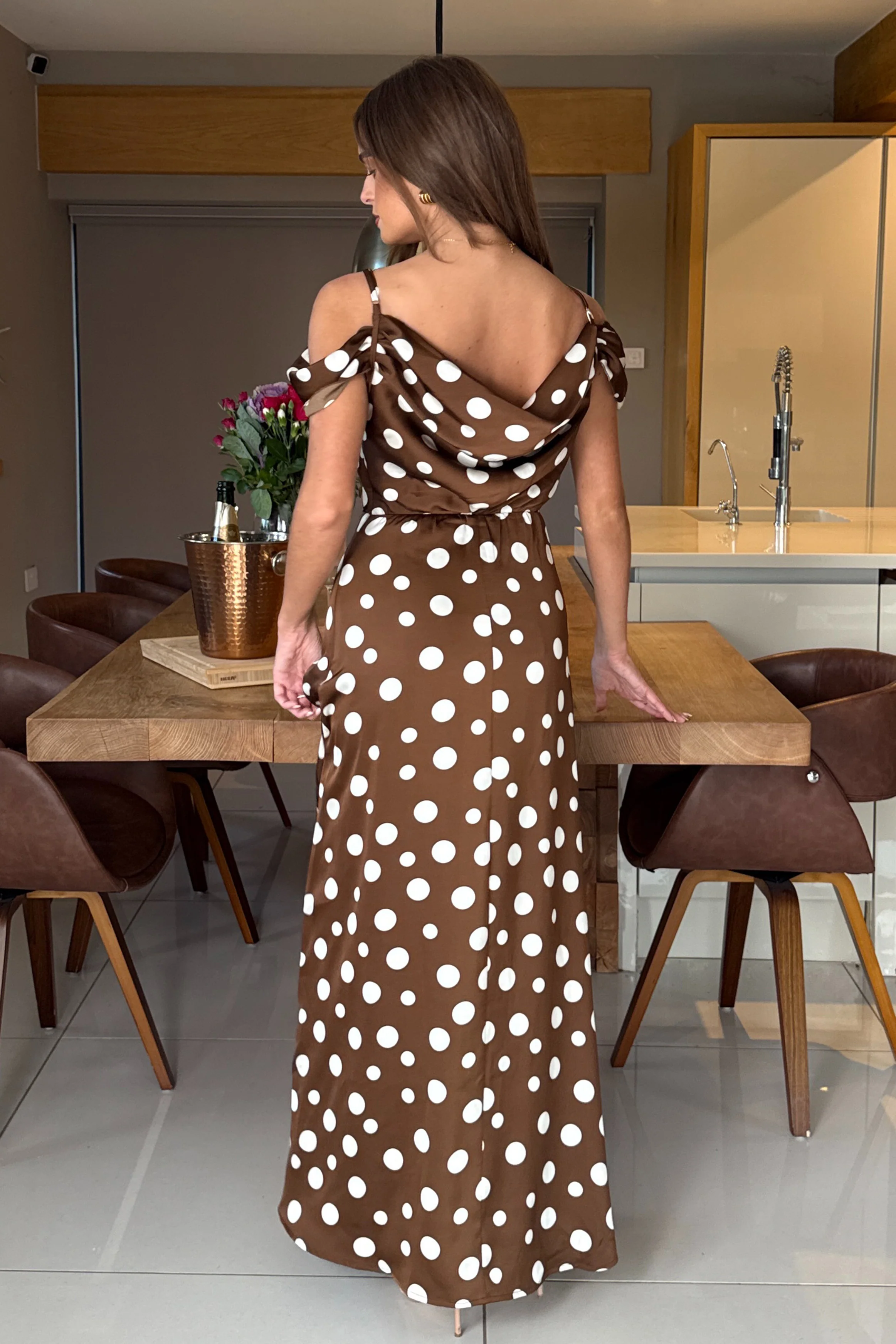 Julie Cowl Neck Maxi Dress Brown Spot - Image 5