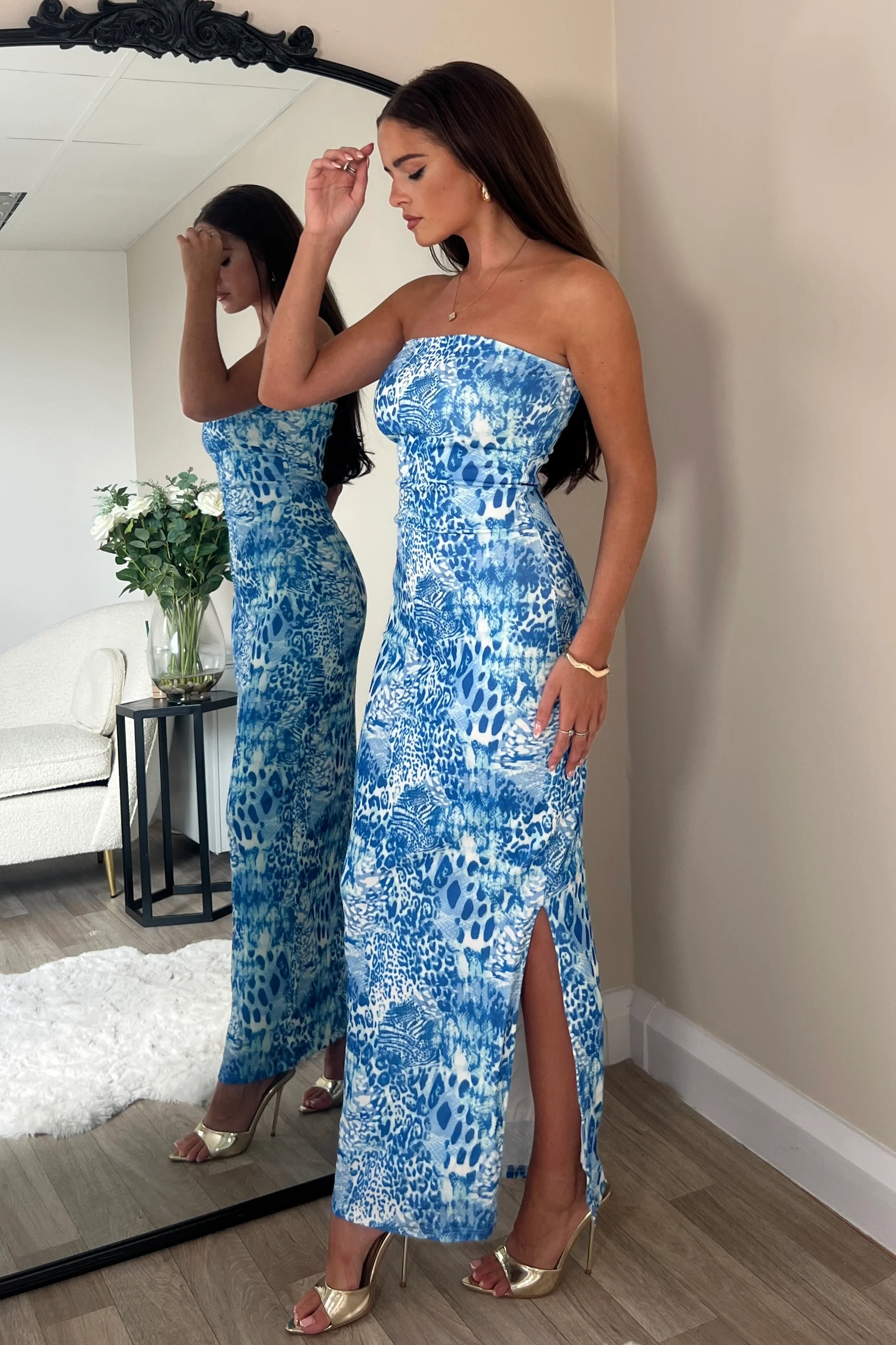 Cody Blue Animal Bandeau Dress - Image 3