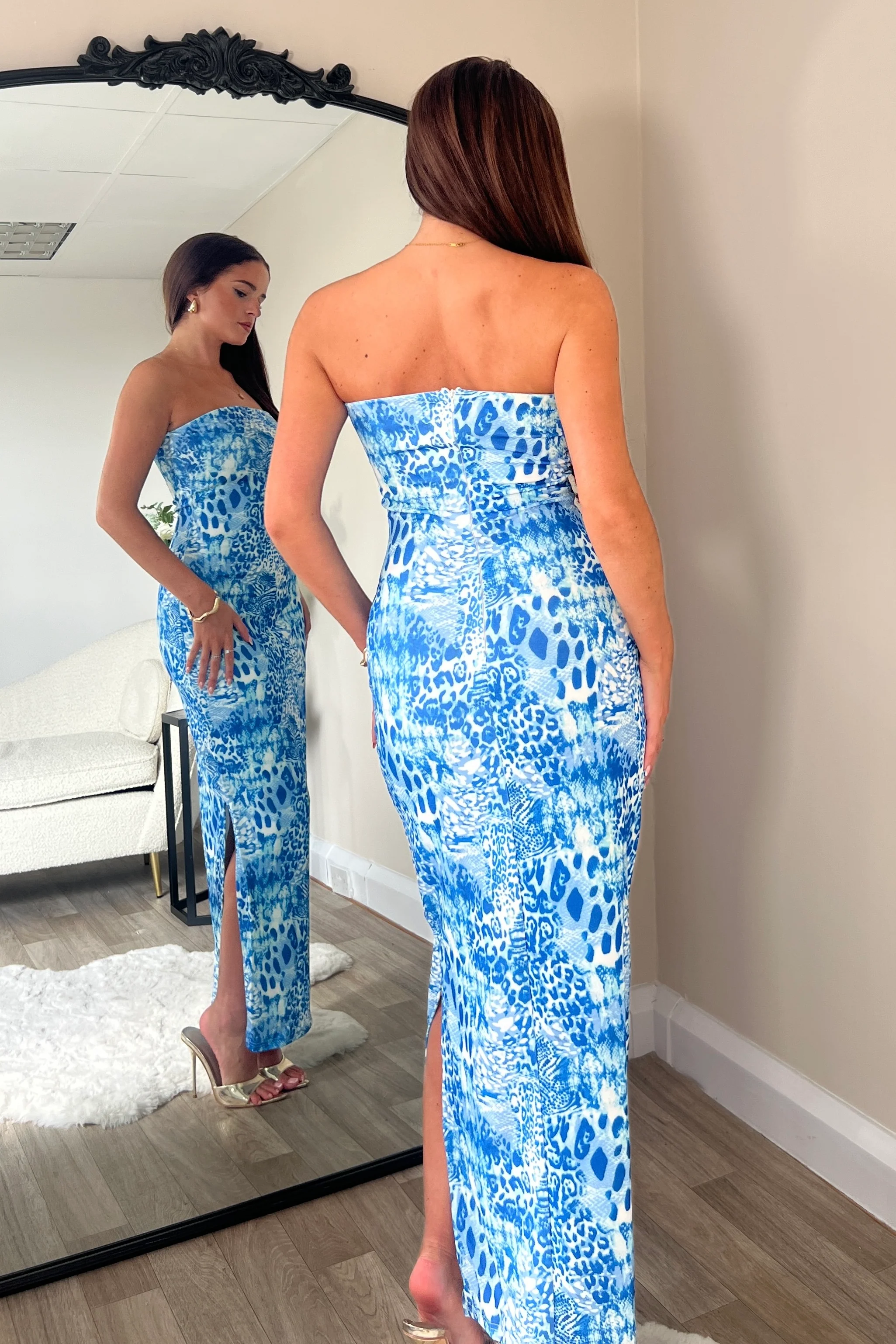 Cody Blue Animal Bandeau Dress - Image 4