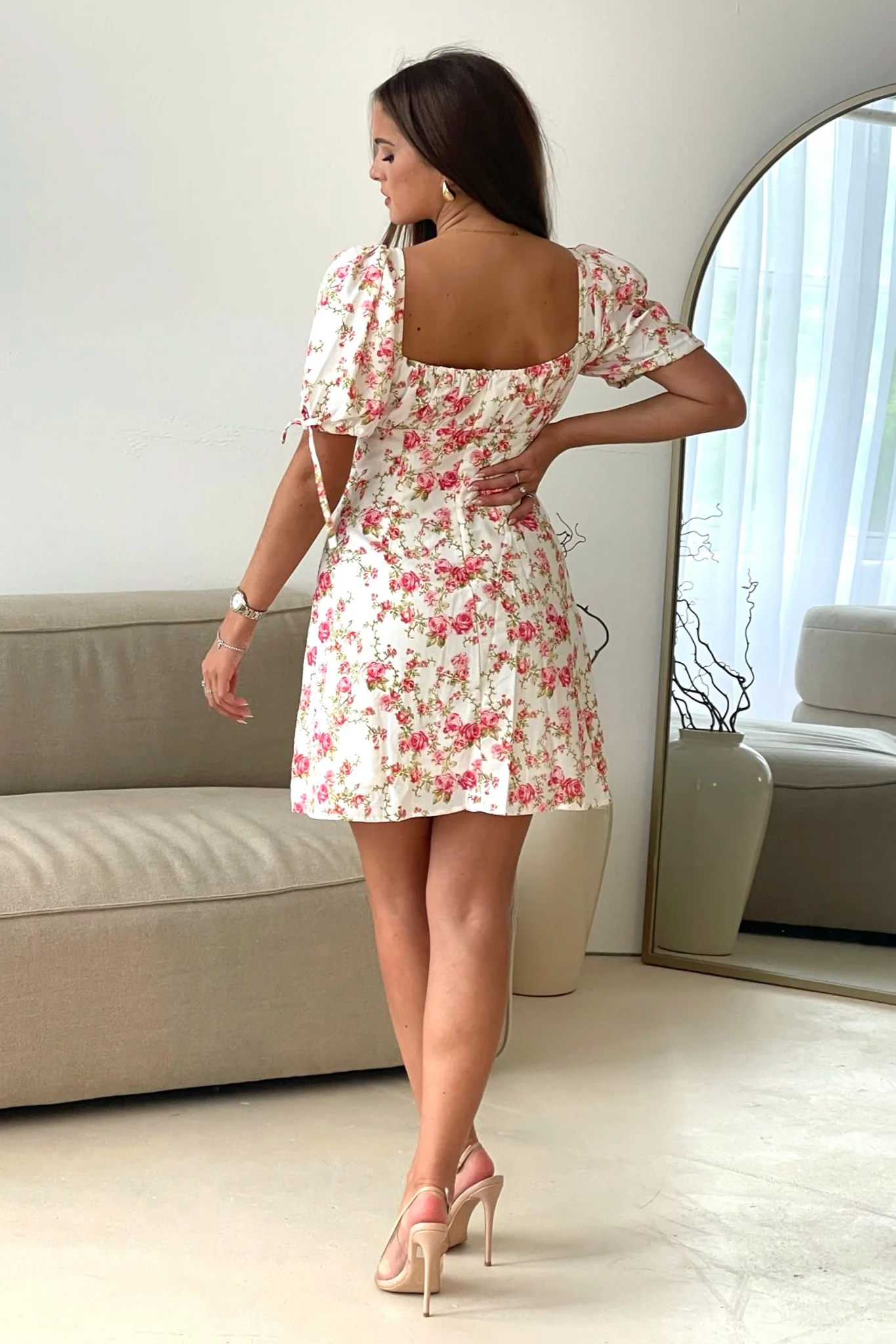Karina Square Neck Mini Dress Red Floral - Image 4