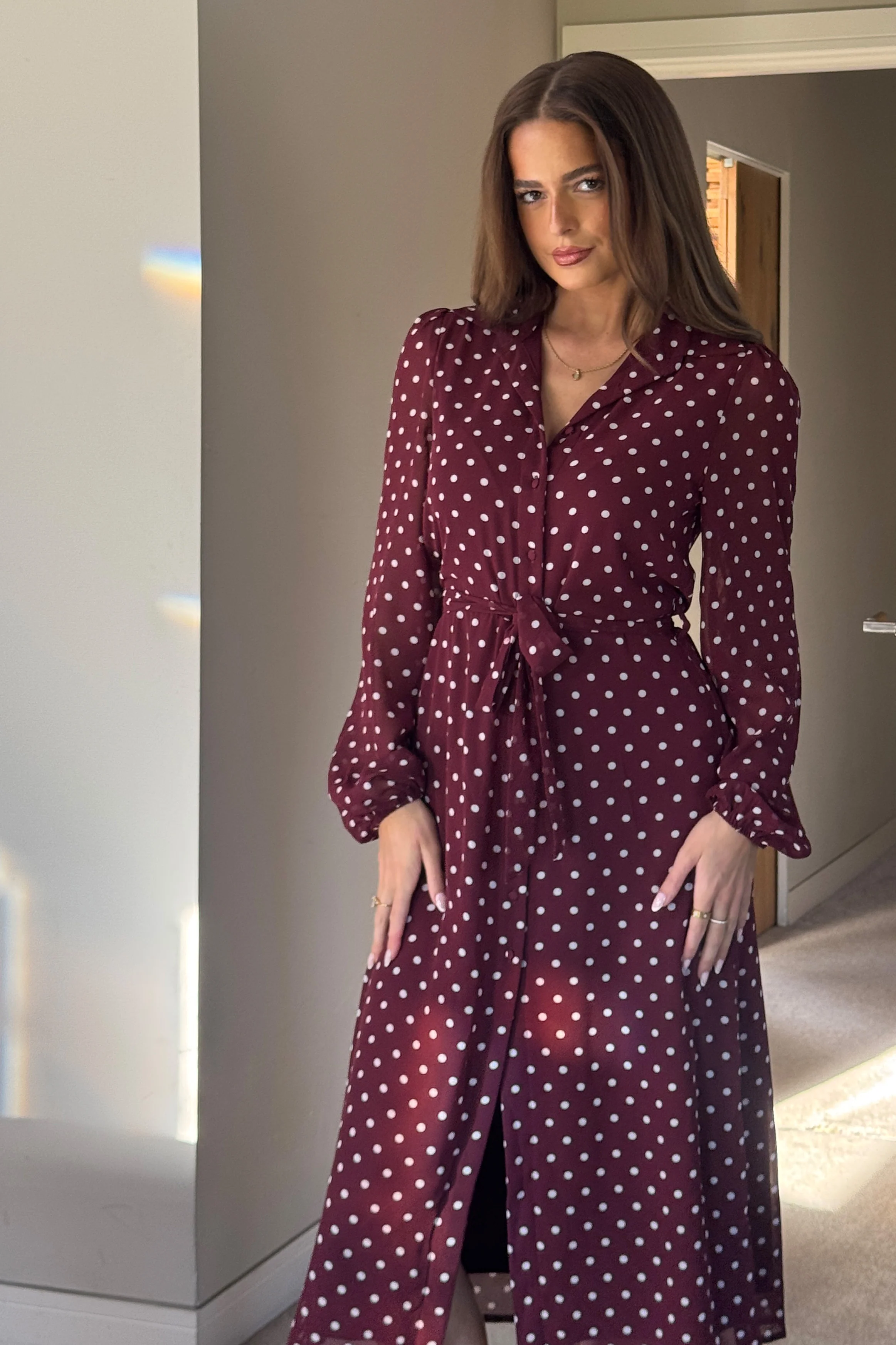 Kaya Berry Spot Print Midi Shirt Dress - Image 2