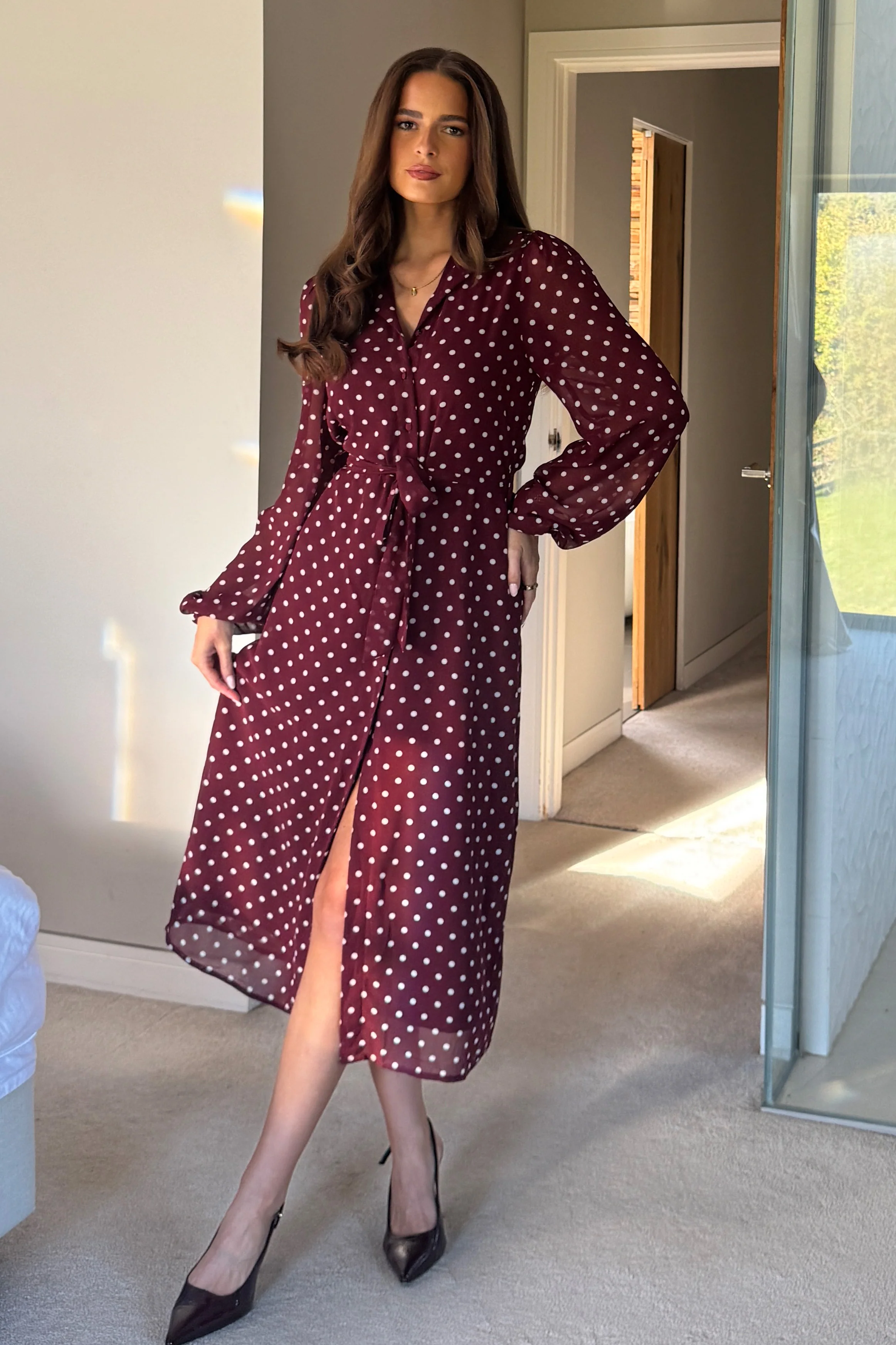 Kaya Berry Spot Print Midi Shirt Dress - Image 3