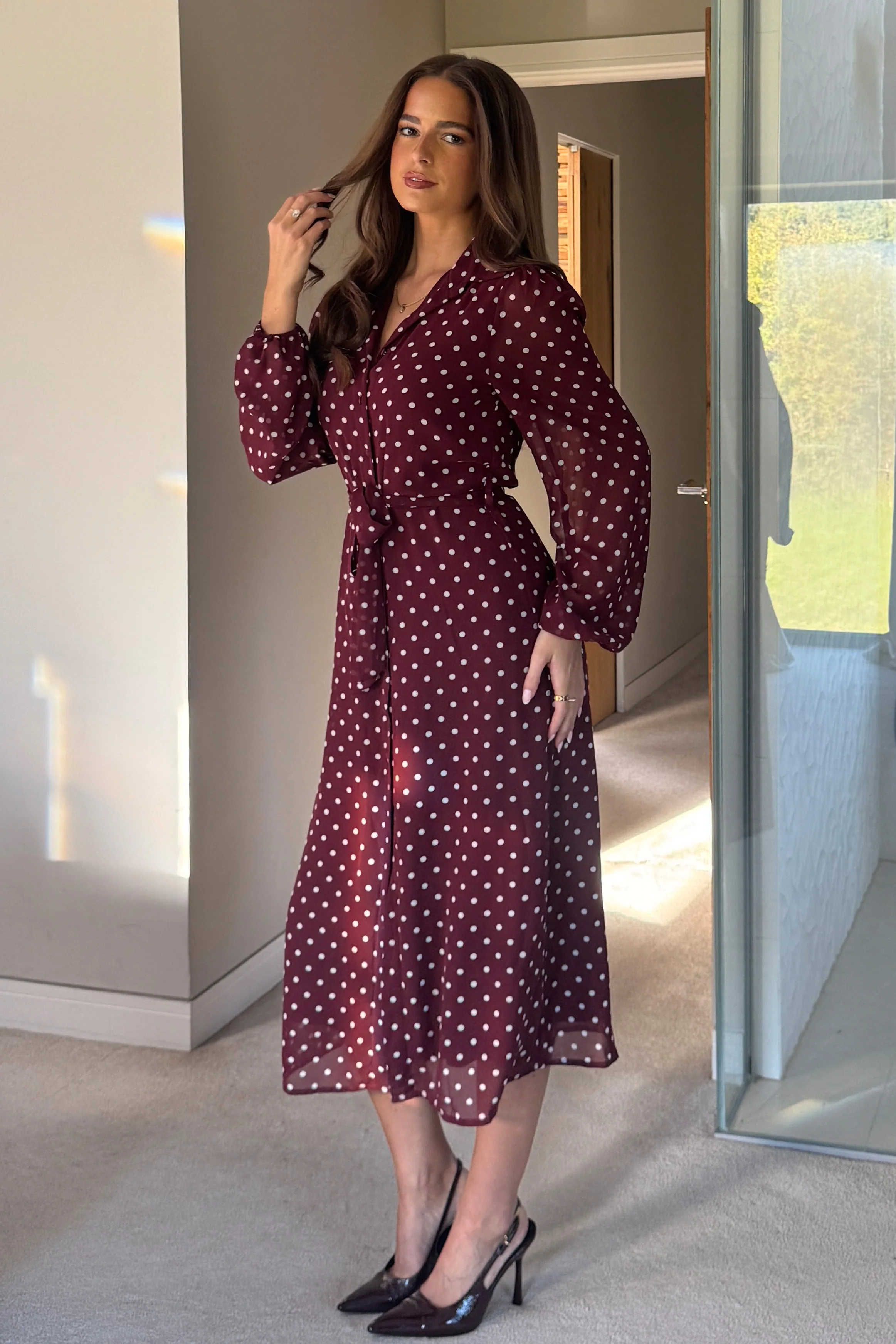Kaya Berry Spot Print Midi Shirt Dress - Image 5