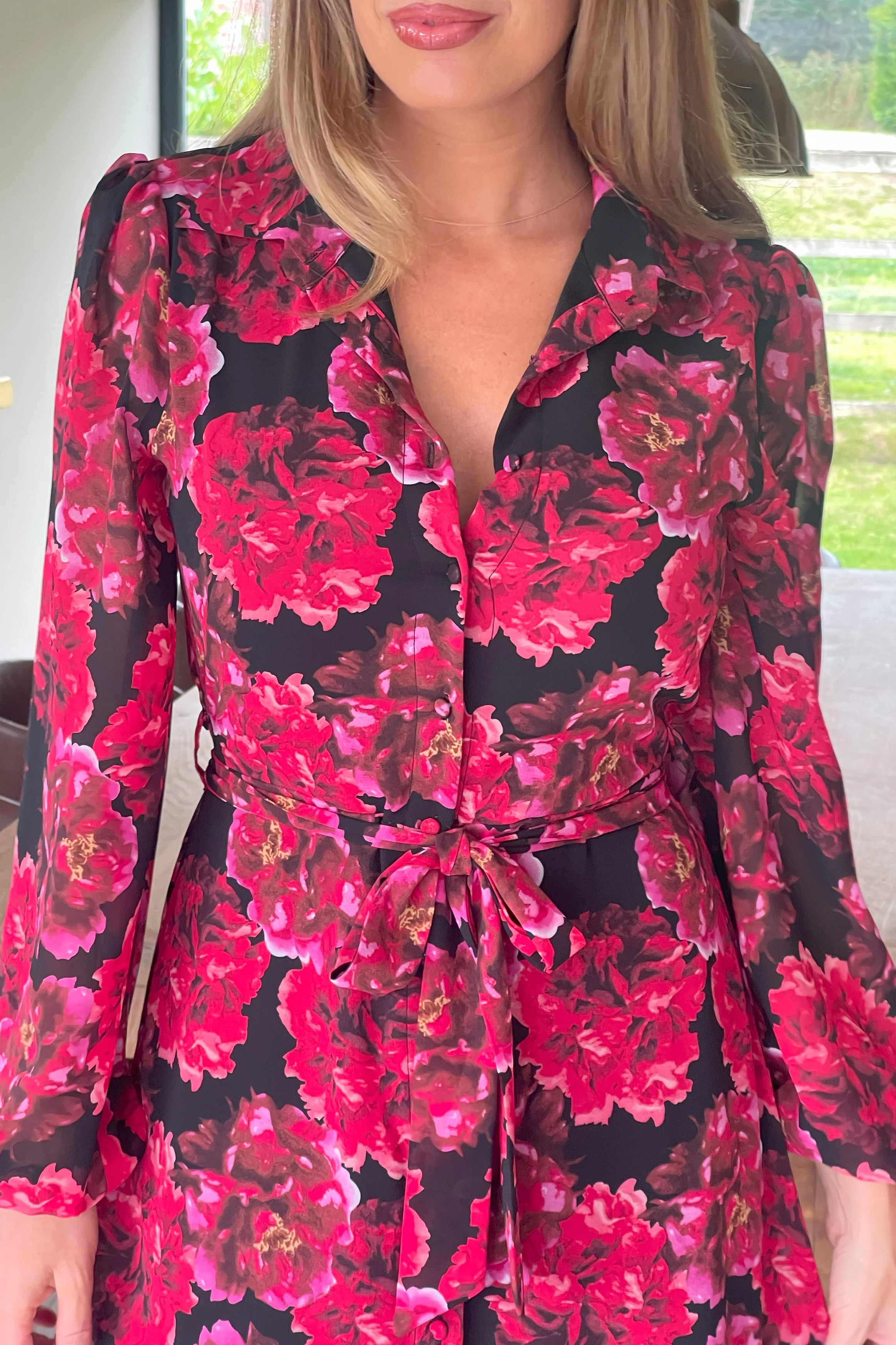 Kaya Red Floral Print Midi Shirt Dress - Image 2