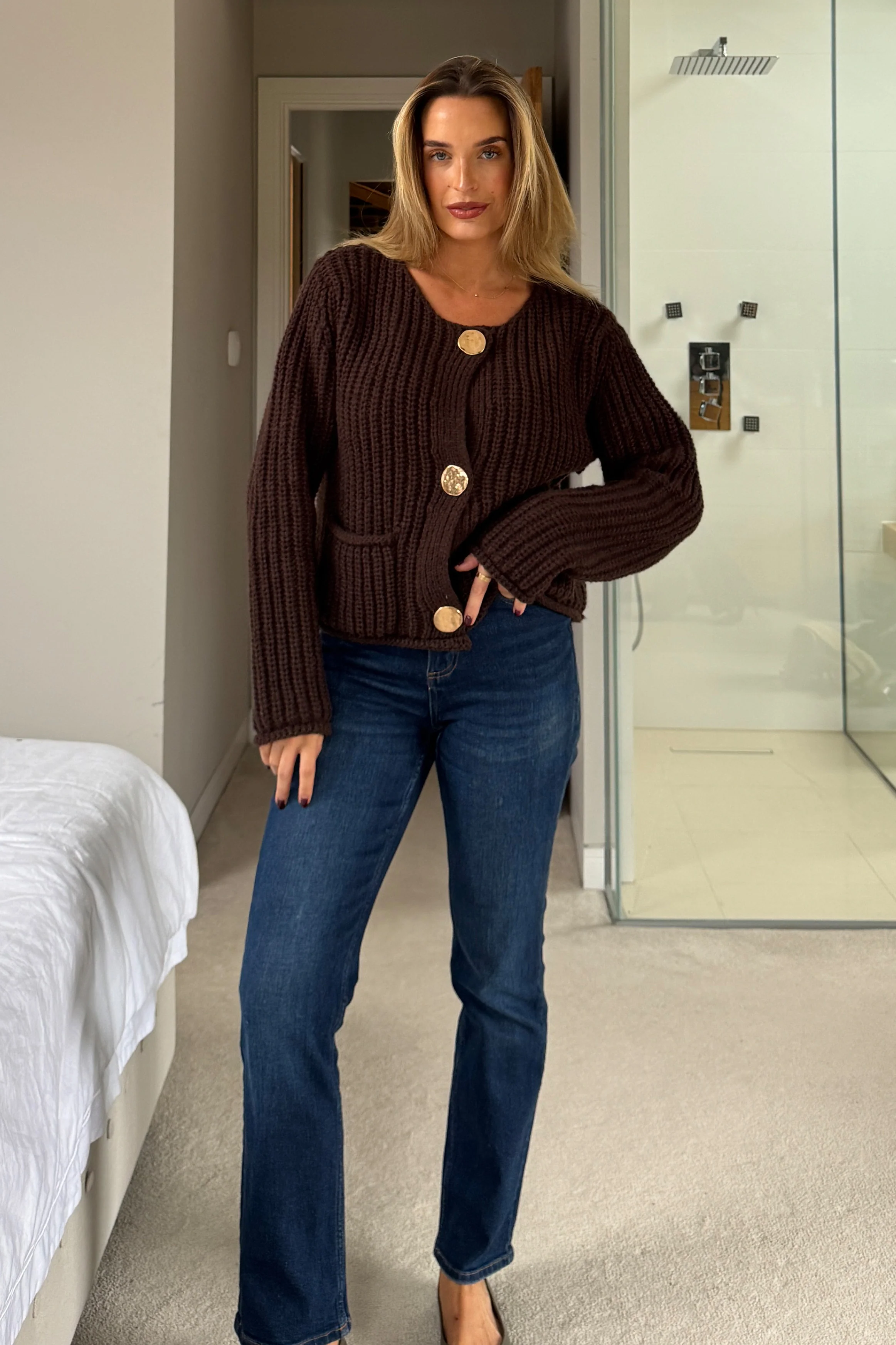 Kelbie Chunky Knit Cardigan Chocolate - Image 3