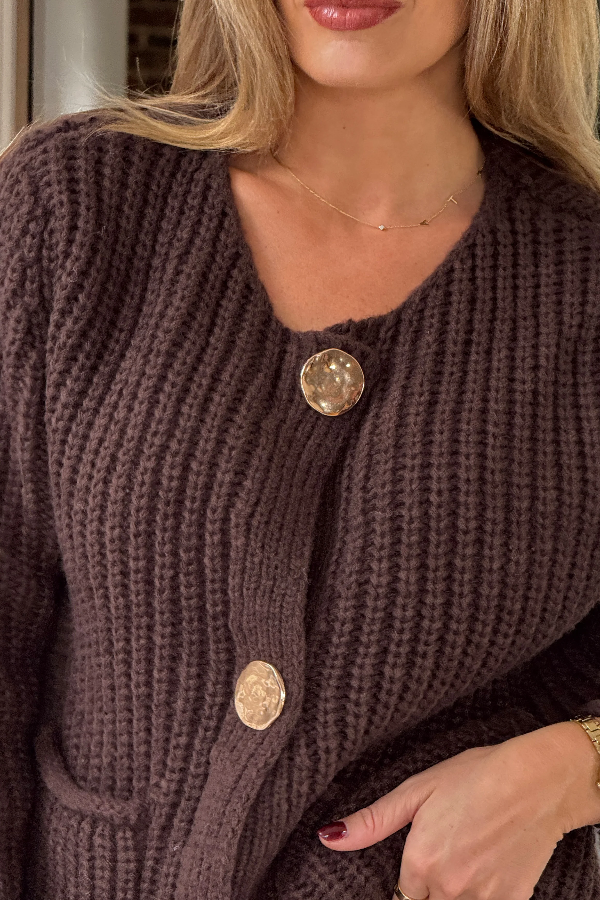 Kelbie Chunky Knit Cardigan Chocolate - Image 4