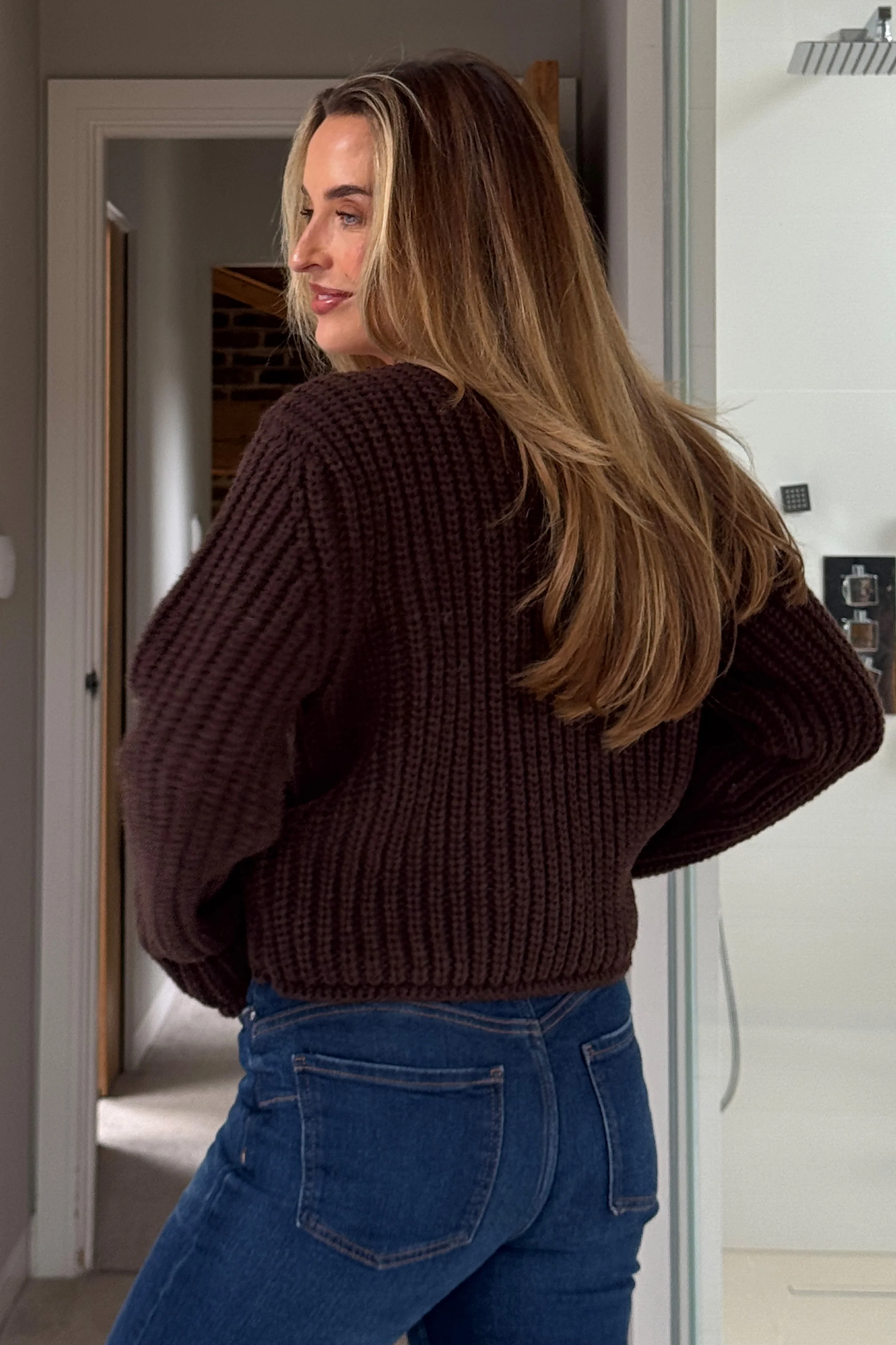Kelbie Chunky Knit Cardigan Chocolate - Image 6
