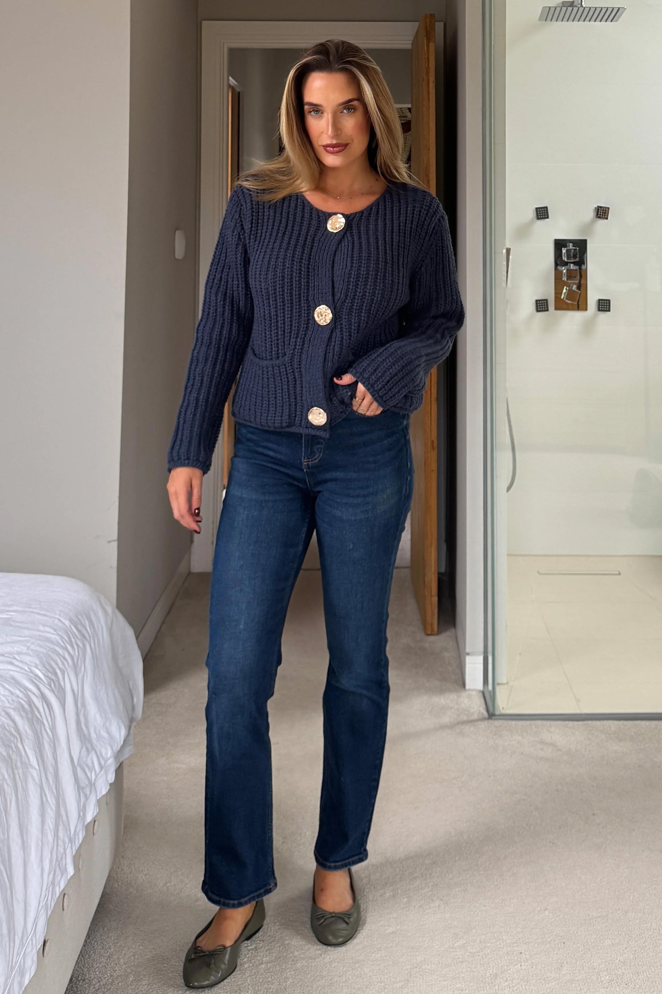 Kelbie Chunky Knit Cardigan Navy - Image 4