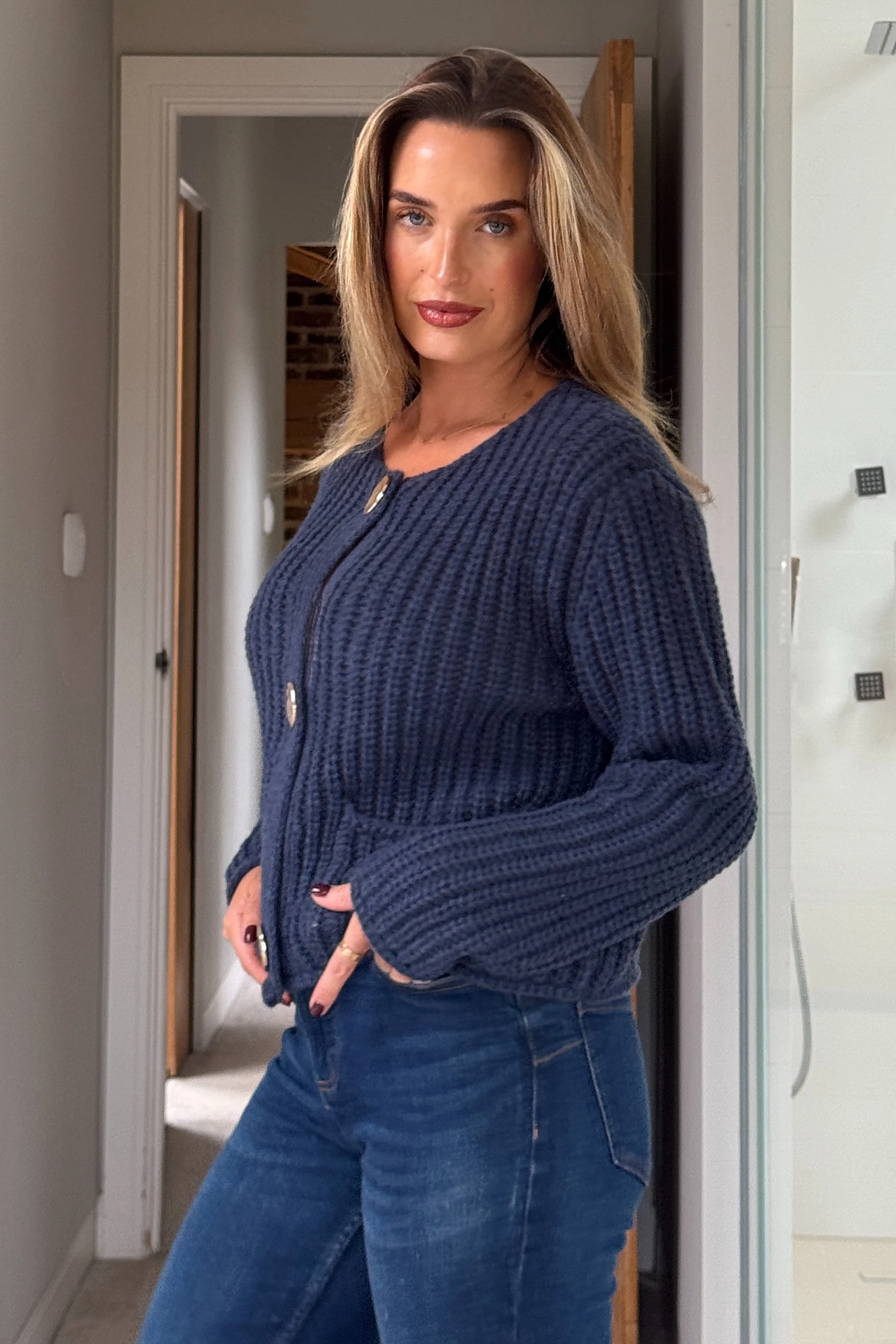 Kelbie Chunky Knit Cardigan Navy - Image 6