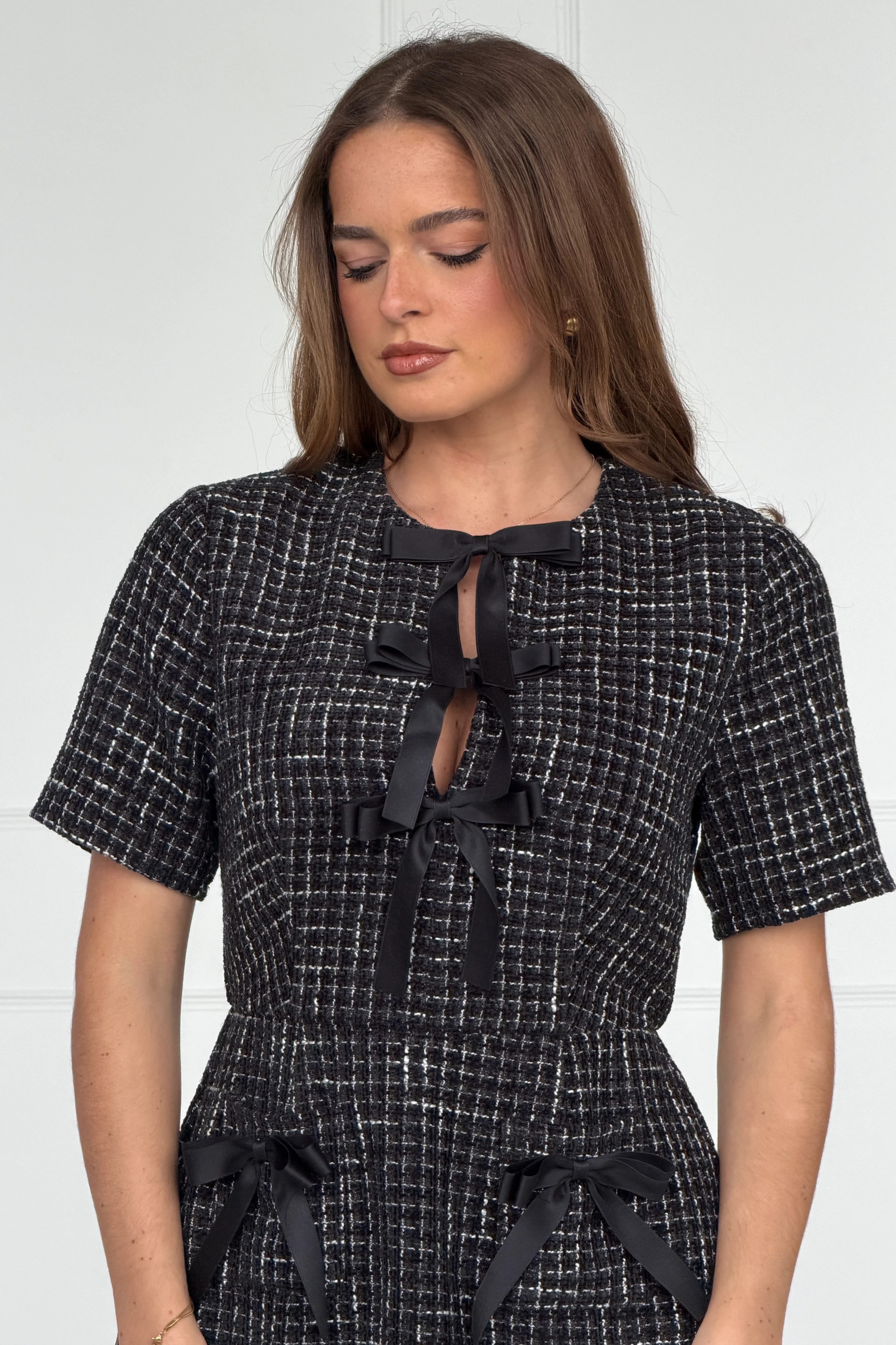 Kenza Bow Detail Mini Dress Black - Image 2