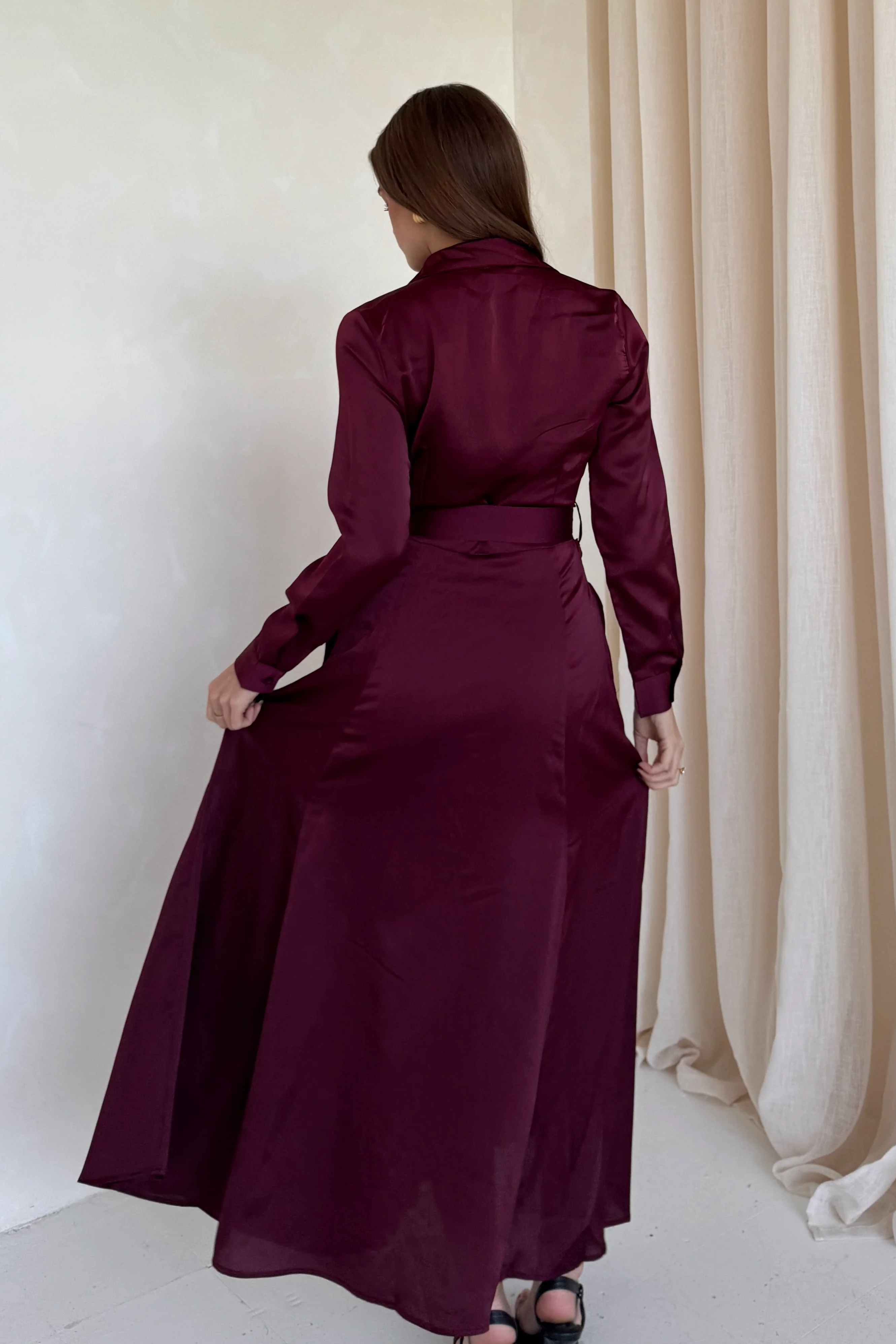Kira Wrap Detail Maxi Shirt Dress Wine - Image 5