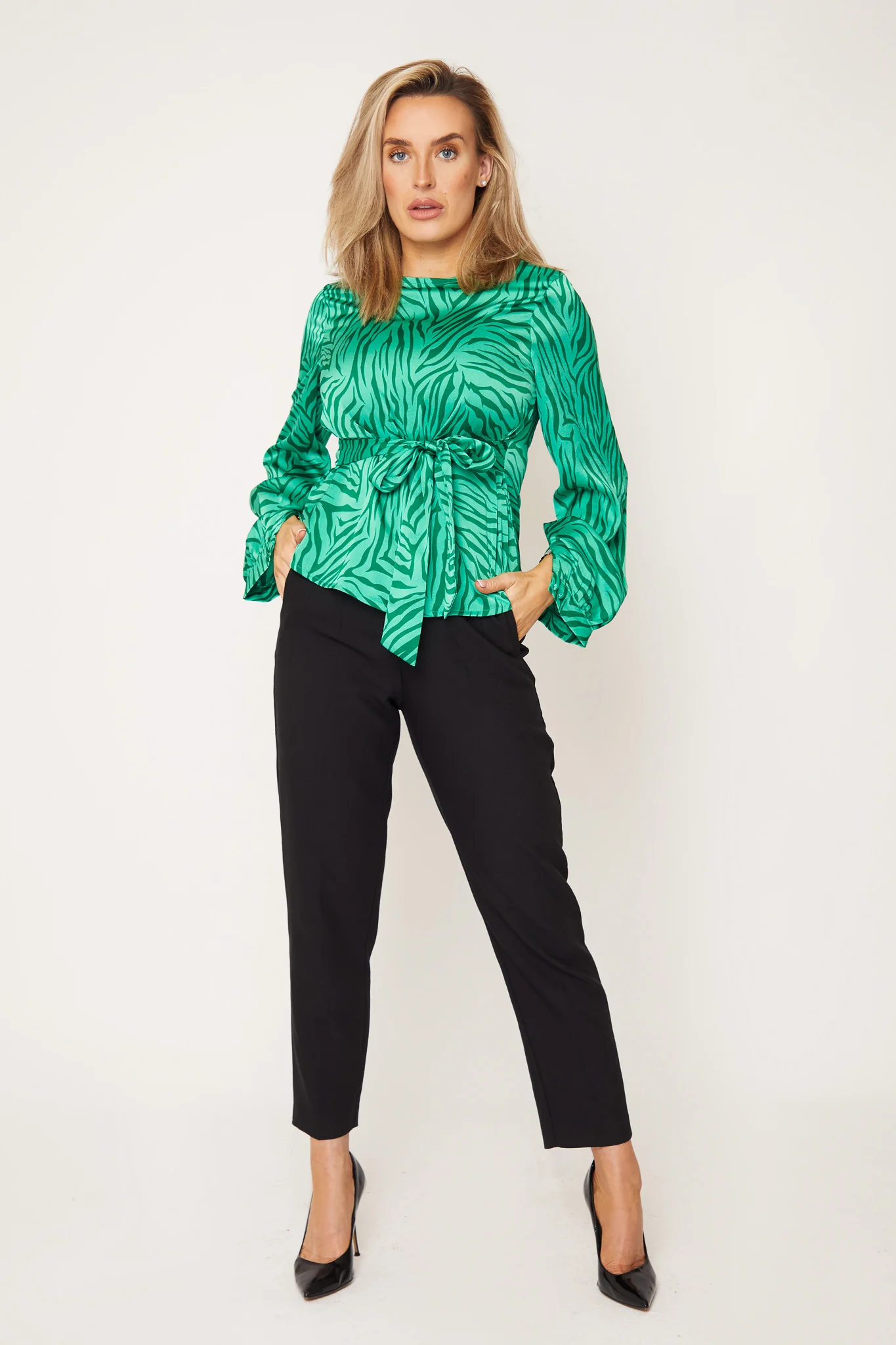 Kristen Green Zebra Tie Waist Top - Image 2