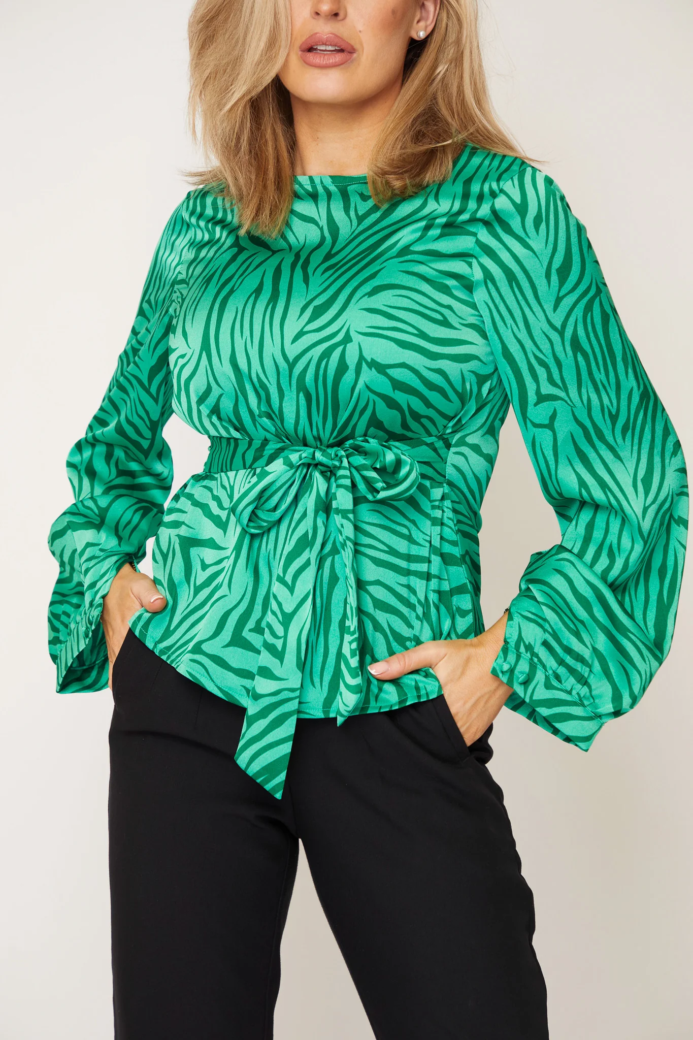 Kristen Green Zebra Tie Waist Top - Image 3