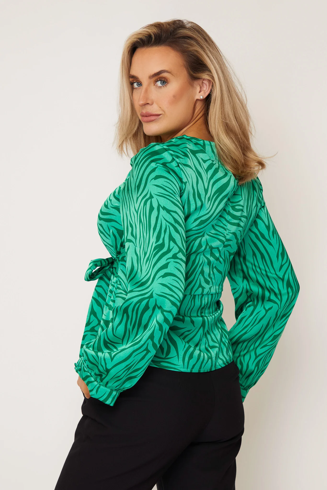 Kristen Green Zebra Tie Waist Top - Image 5