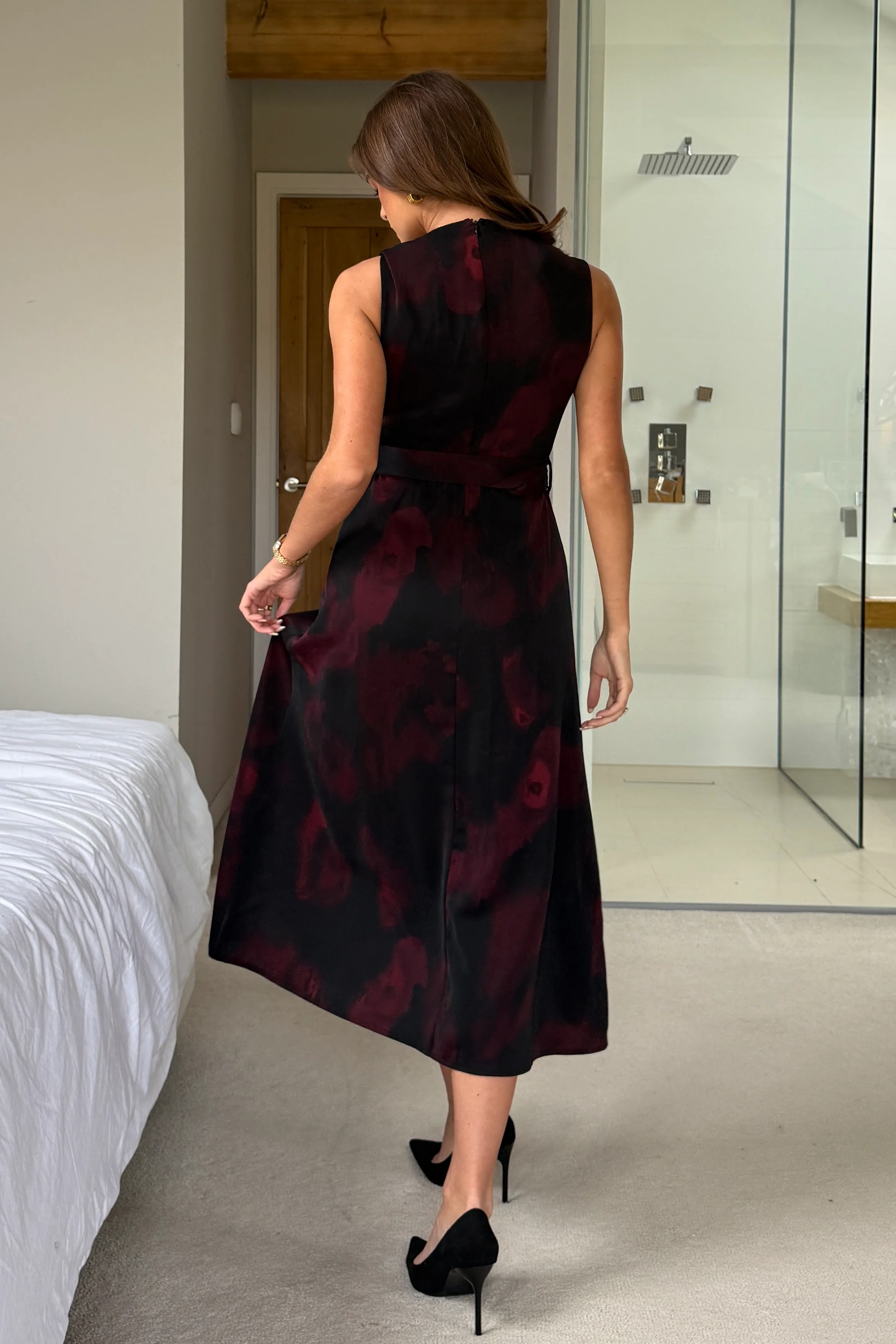 Leilani Twister Shoulder Skater Midi Dress Black - Image 4