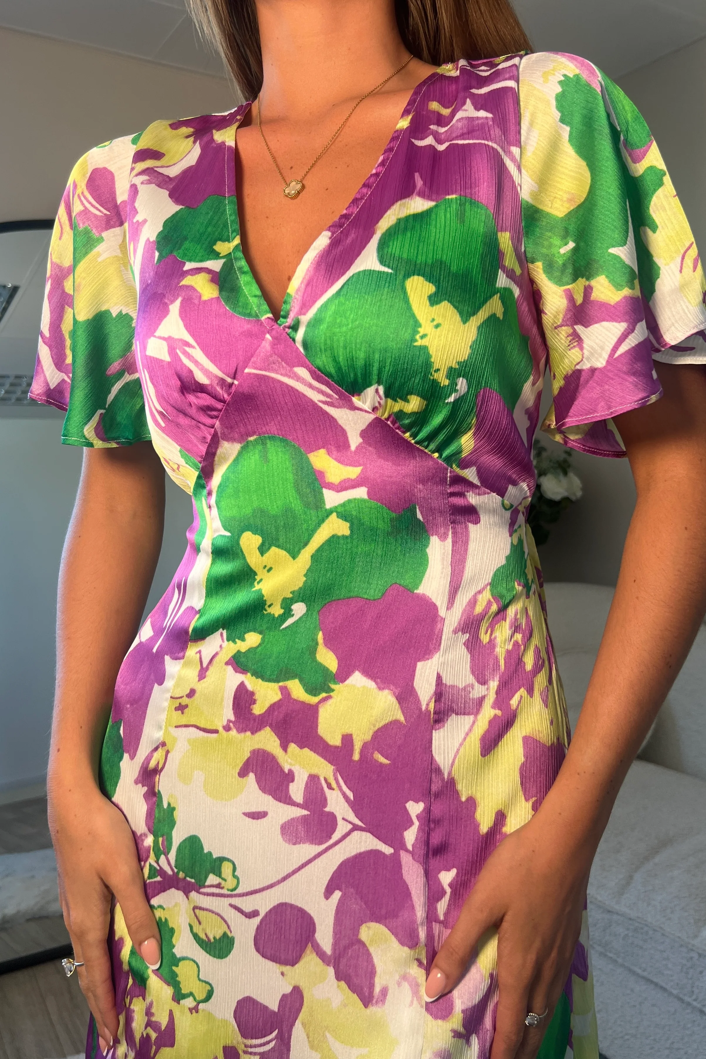 Levi Purple Angel Sleeve Split Leg Midi Dress - Image 2