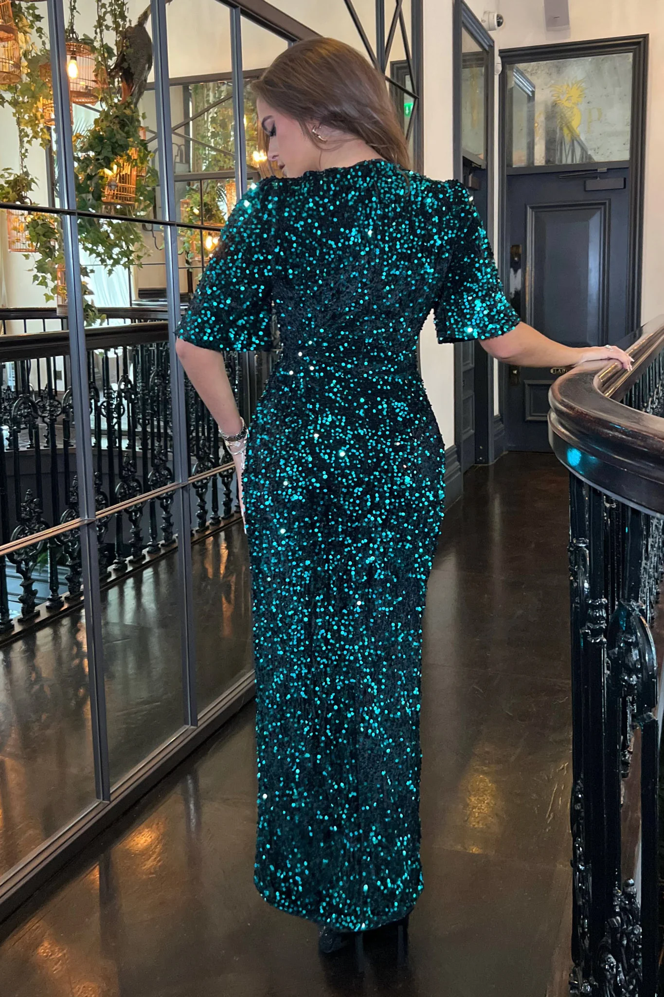 Lilah Green Velvet Sequin Occasion Maxi Dress - Image 4