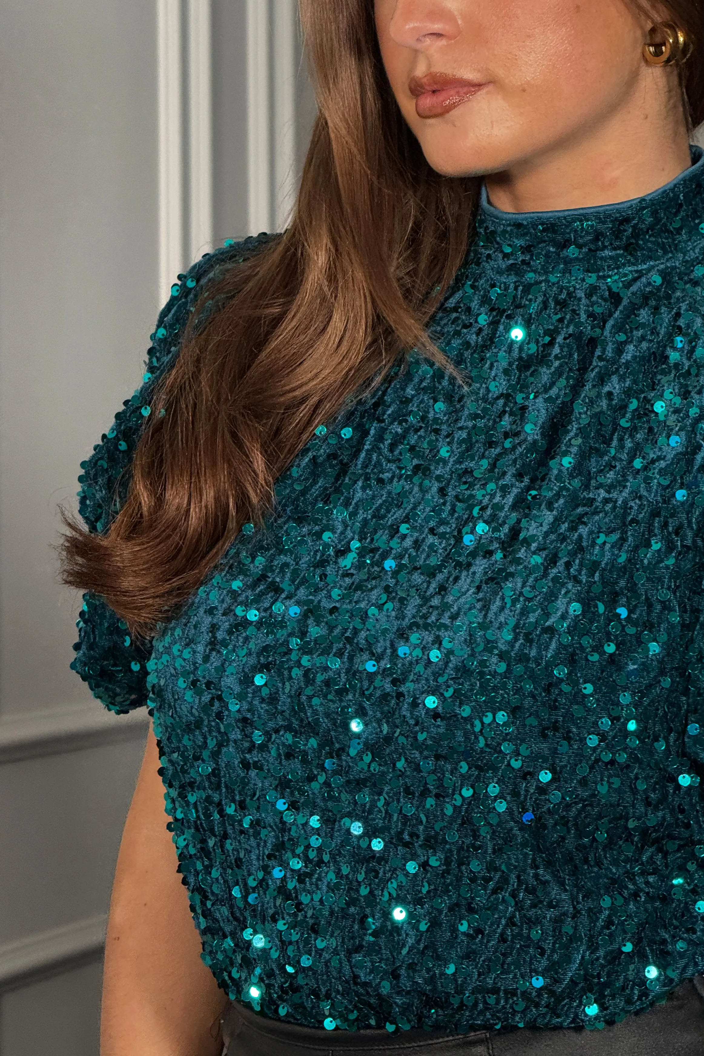 Lilith Puff Sleeve High Neck Bodysuit Teal - Image 2