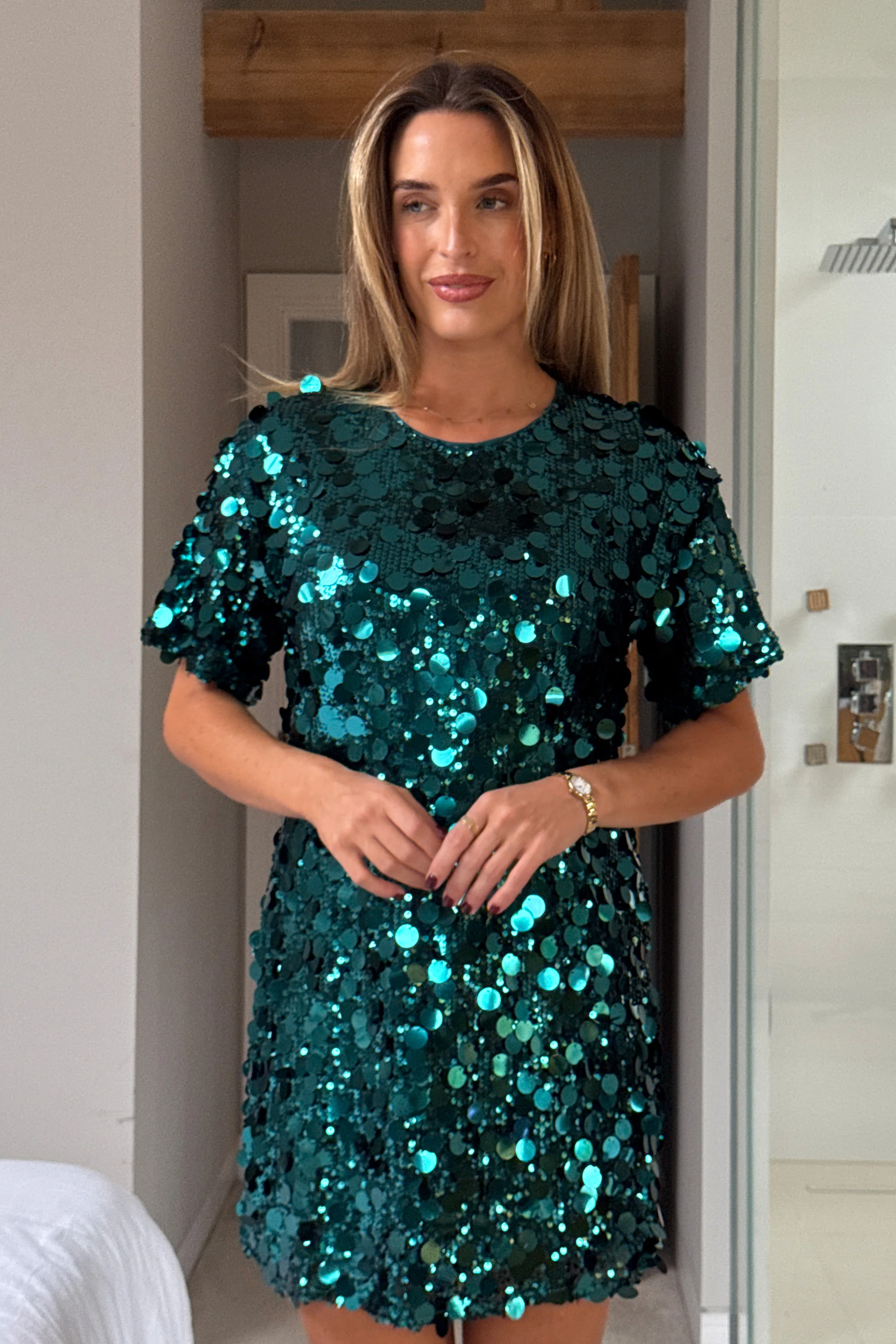 Lily Large Green Sequin Mini Tshirt Dress - Image 3