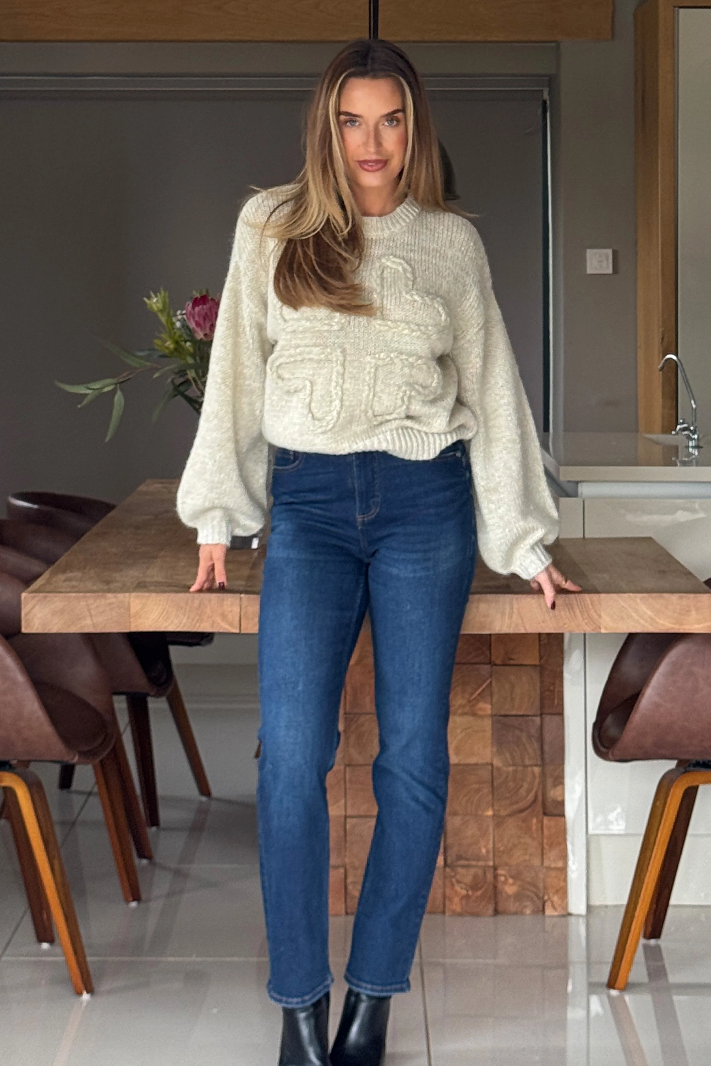 Lirael Heart Knit Jumper Cream - Image 3