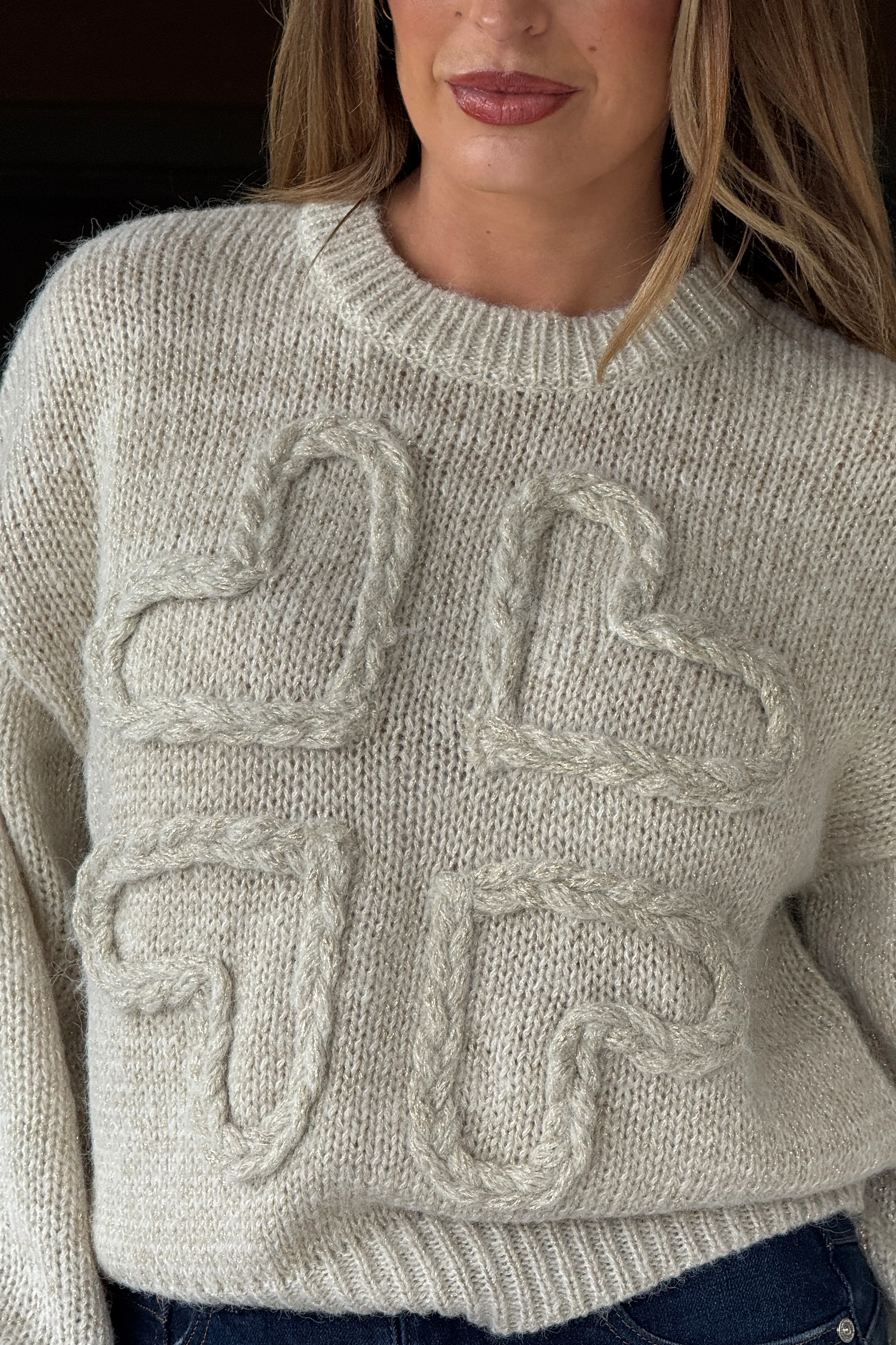 Lirael Heart Knit Jumper Cream - Image 4