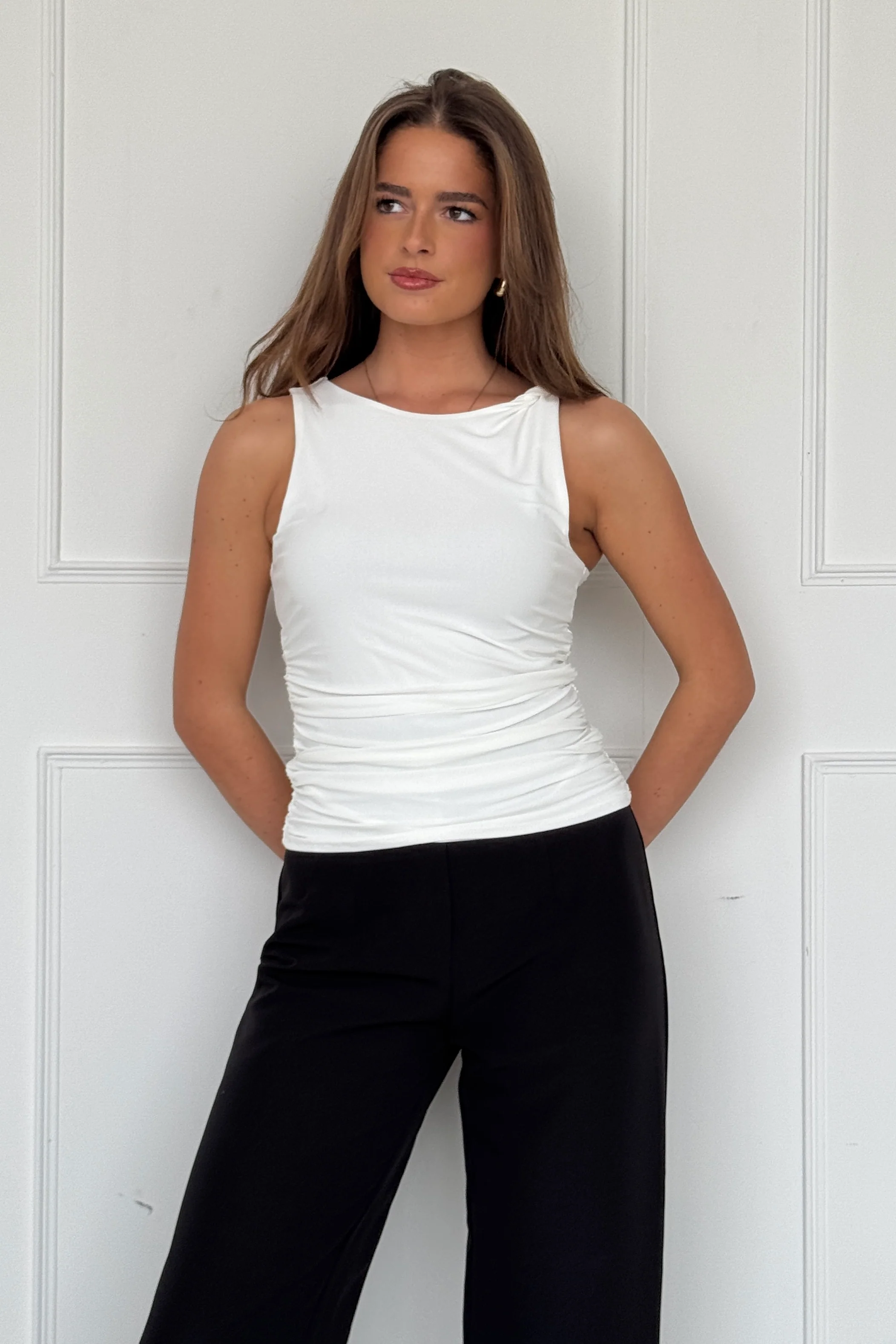 Liv Reversible Double Layered Twist Detail Tank Top Cream