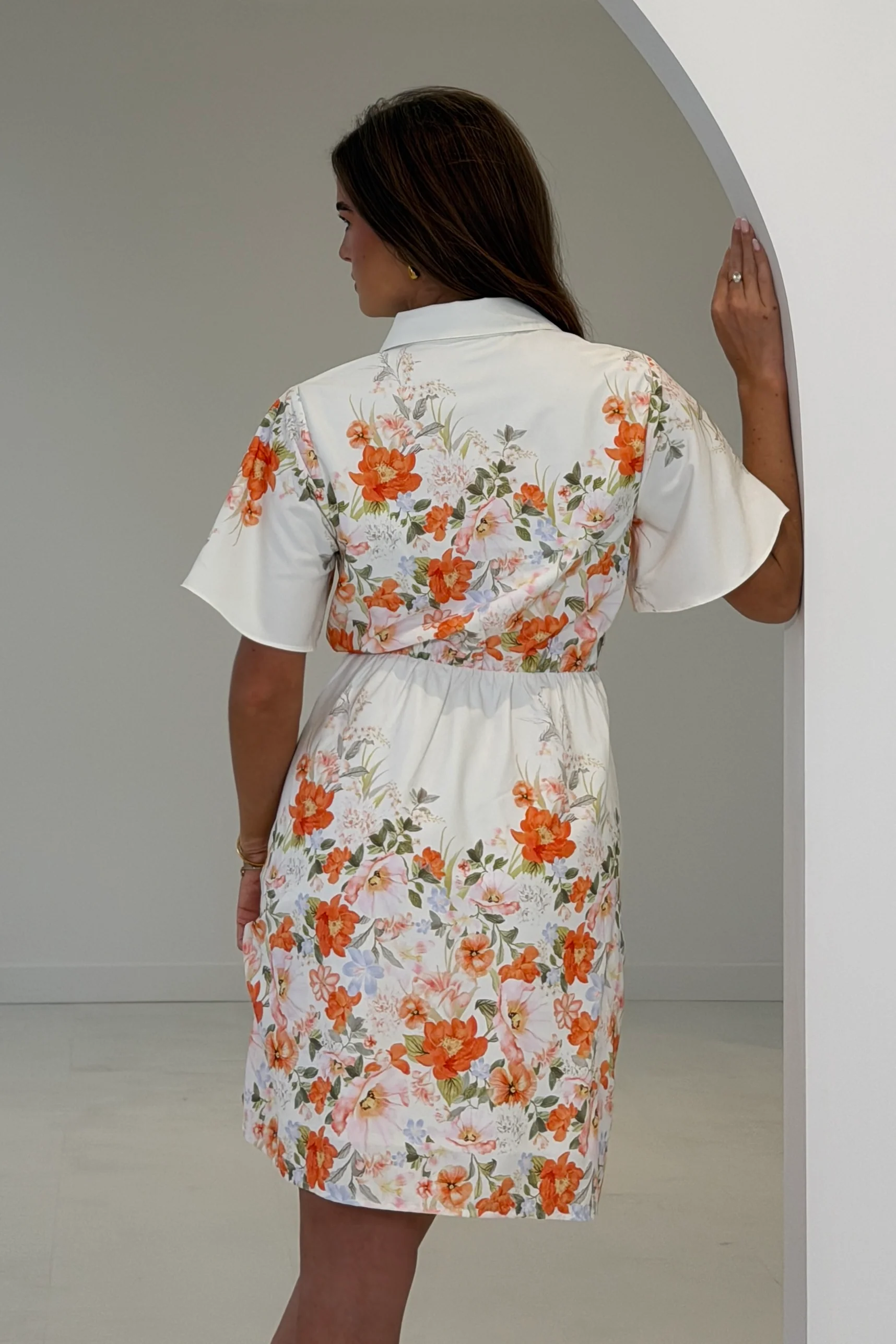 Livia Tie Waist Short Sleeve Printed Mini Dress Ivory - Image 6