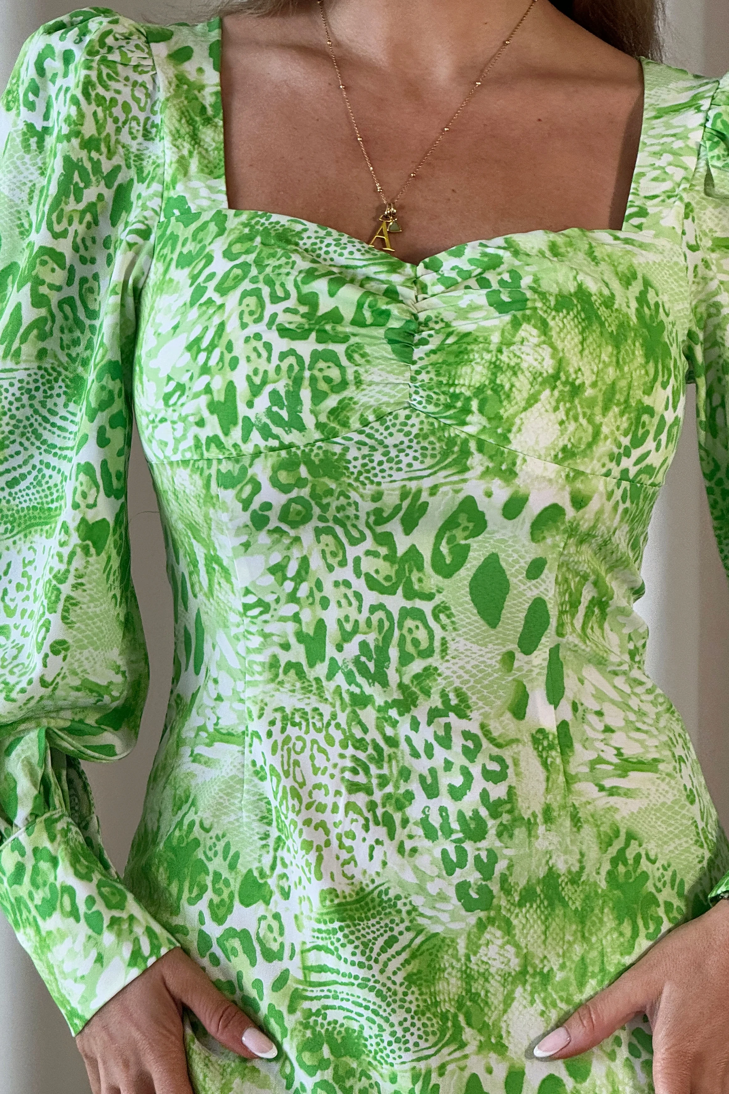 Loraine Long Sleeves Mini Dress Lime - Image 3