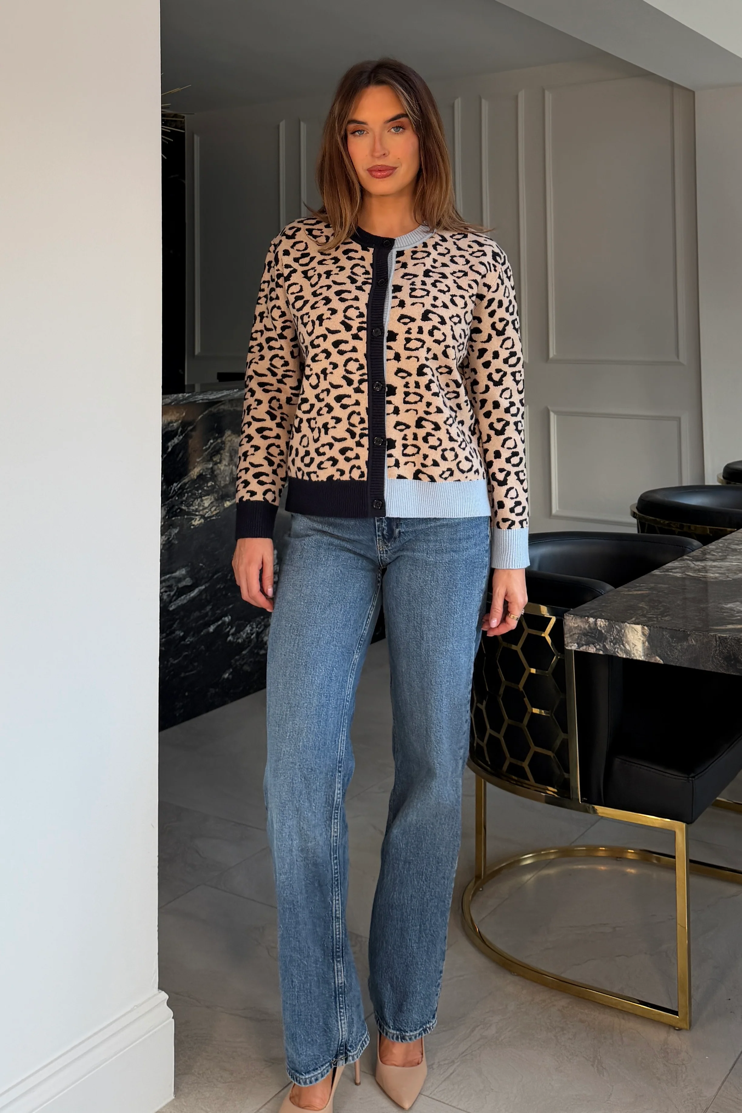 Loretta Leopard Contrast Cuff Cardigan - Image 3