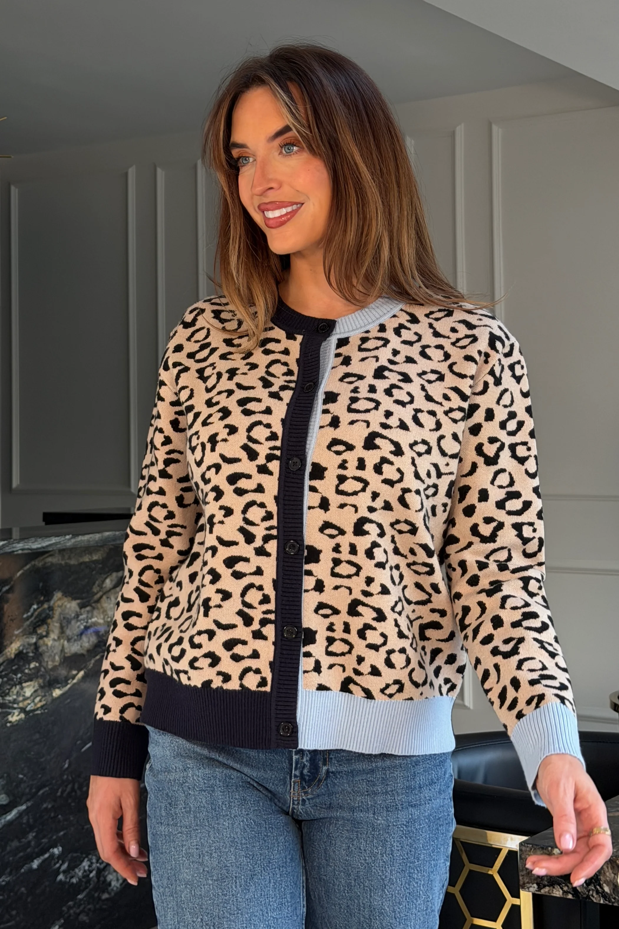 Loretta Leopard Contrast Cuff Cardigan - Image 4