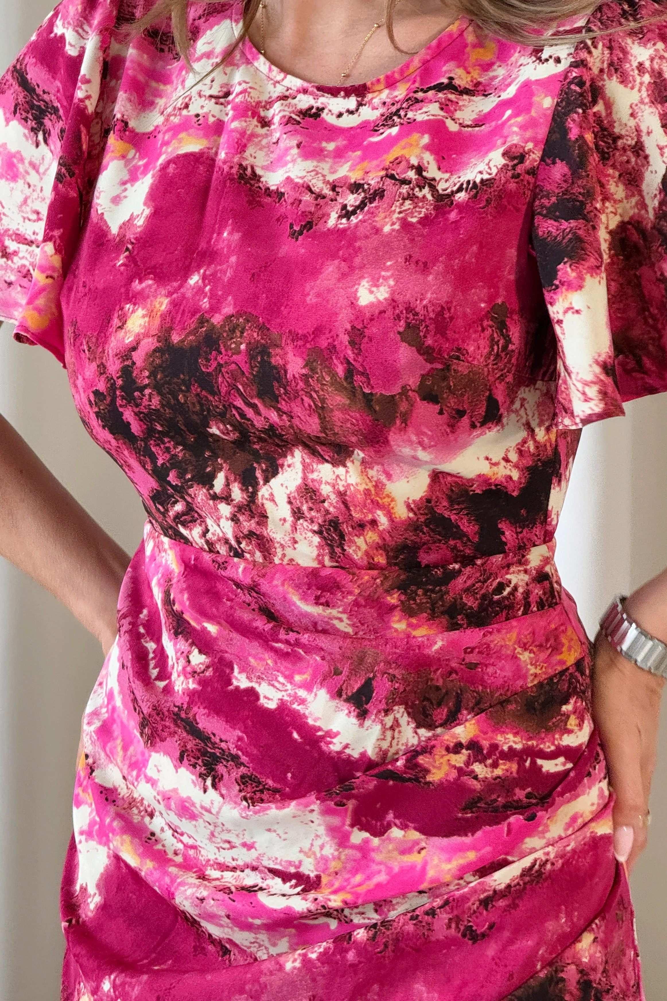 Lucia Wrap Pink Marble Print Midi Dress - Image 4