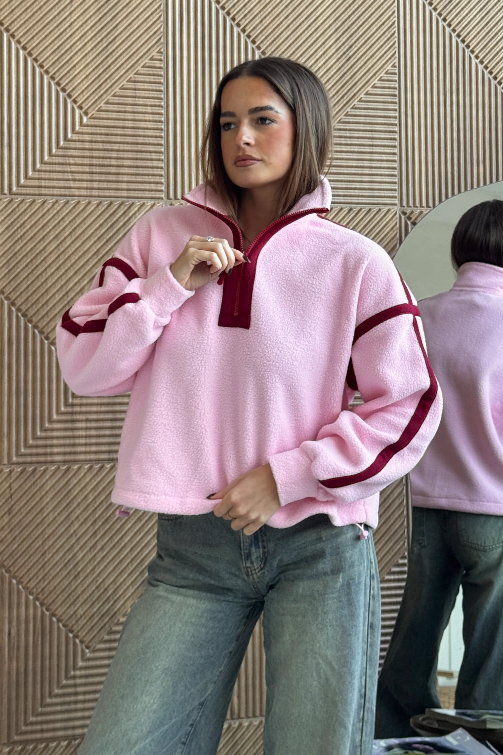 Lulu Contrast Binding 1/4  Zip Fleece Pink - Image 5