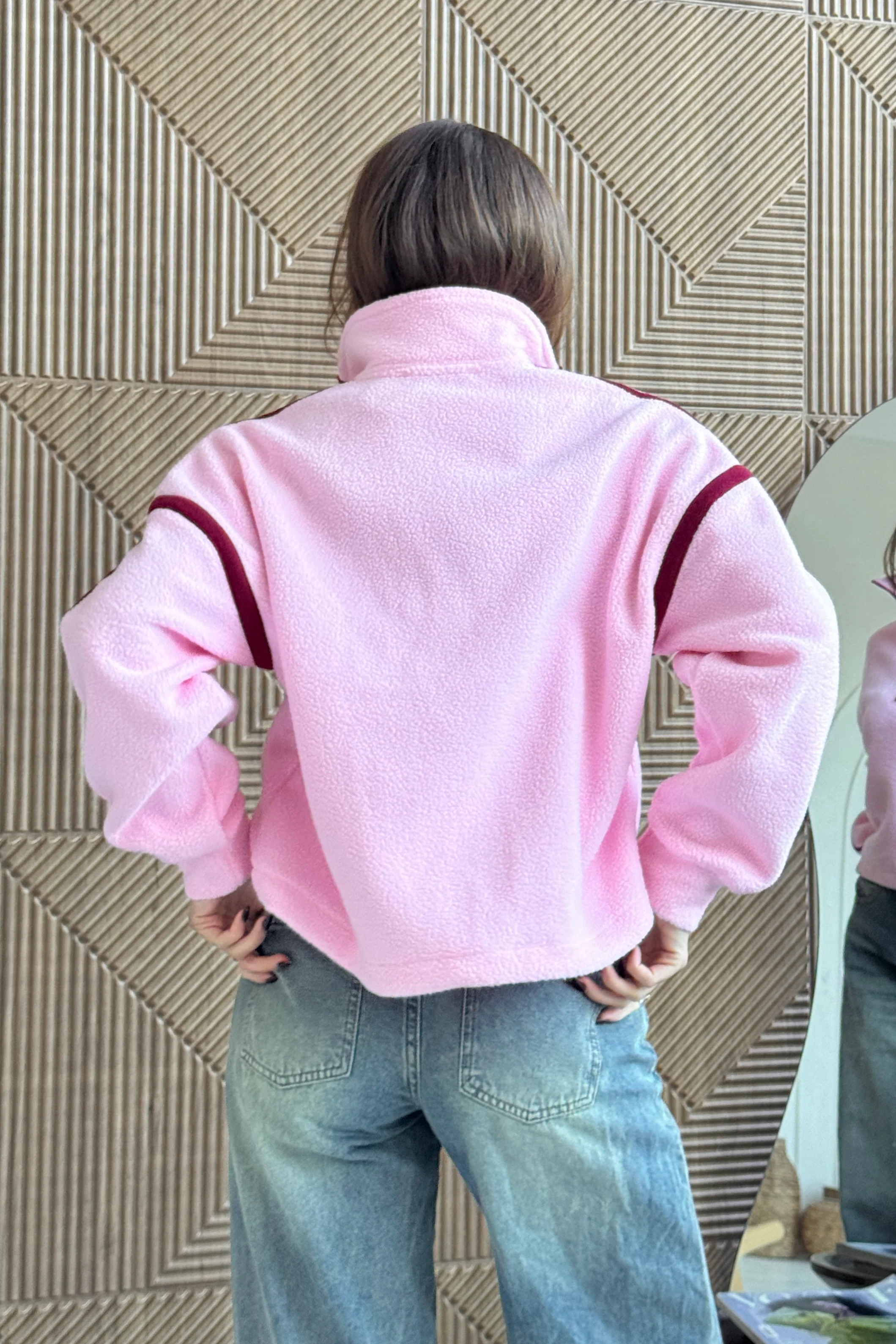 Lulu Contrast Binding 1/4  Zip Fleece Pink - Image 7