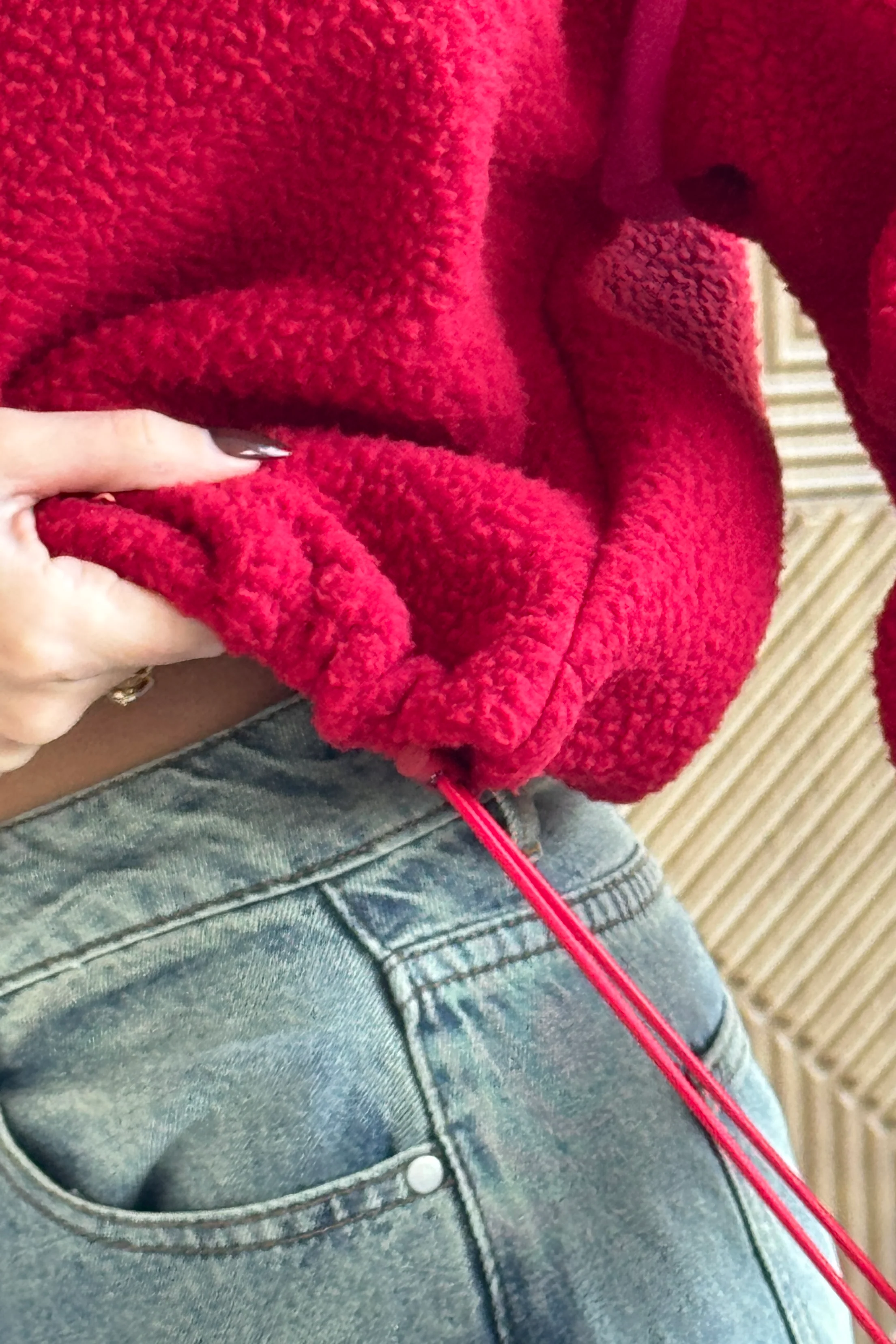 Lulu Contrast Binding 1/4  Zip Fleece Red - Image 4