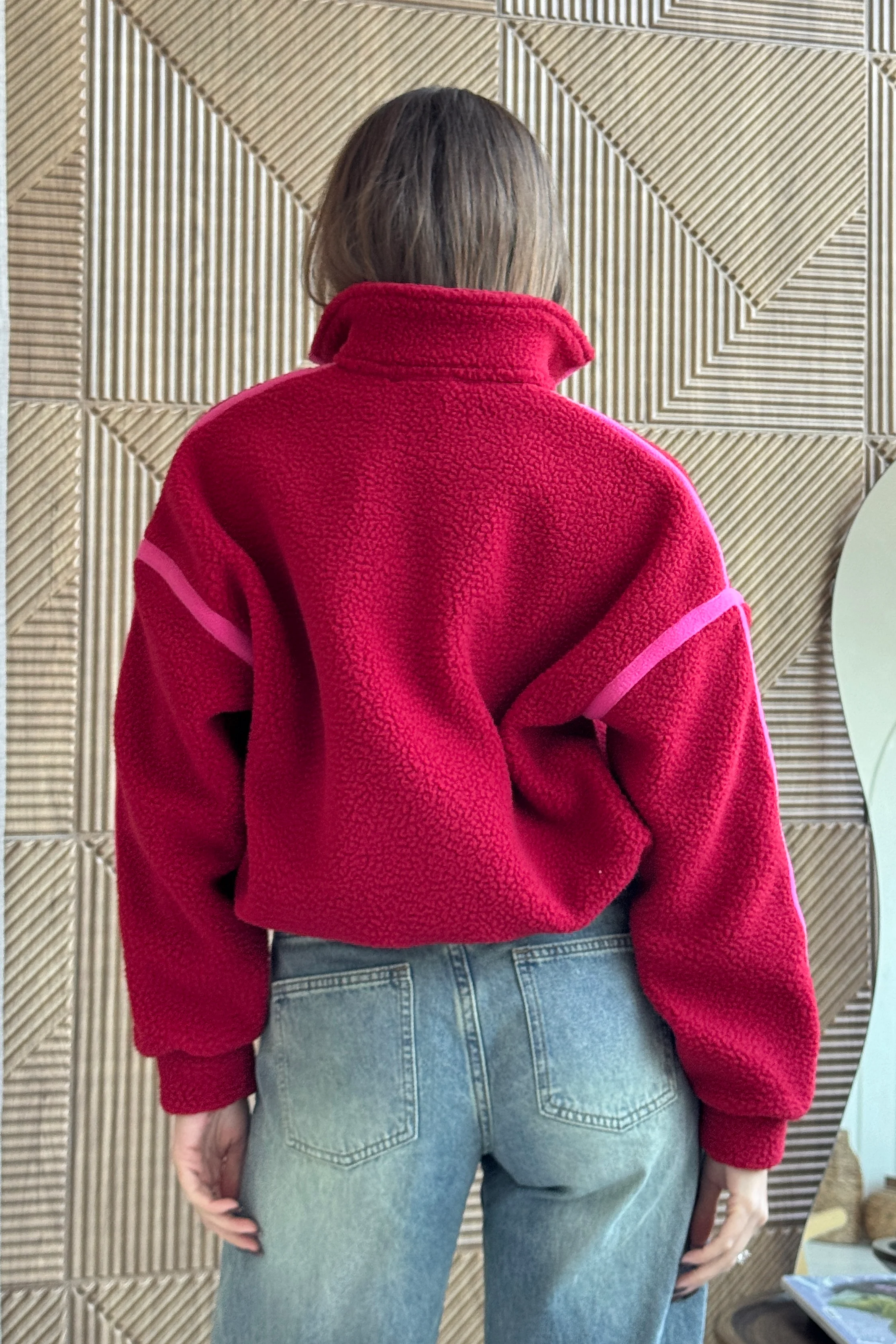Lulu Contrast Binding 1/4  Zip Fleece Red - Image 7