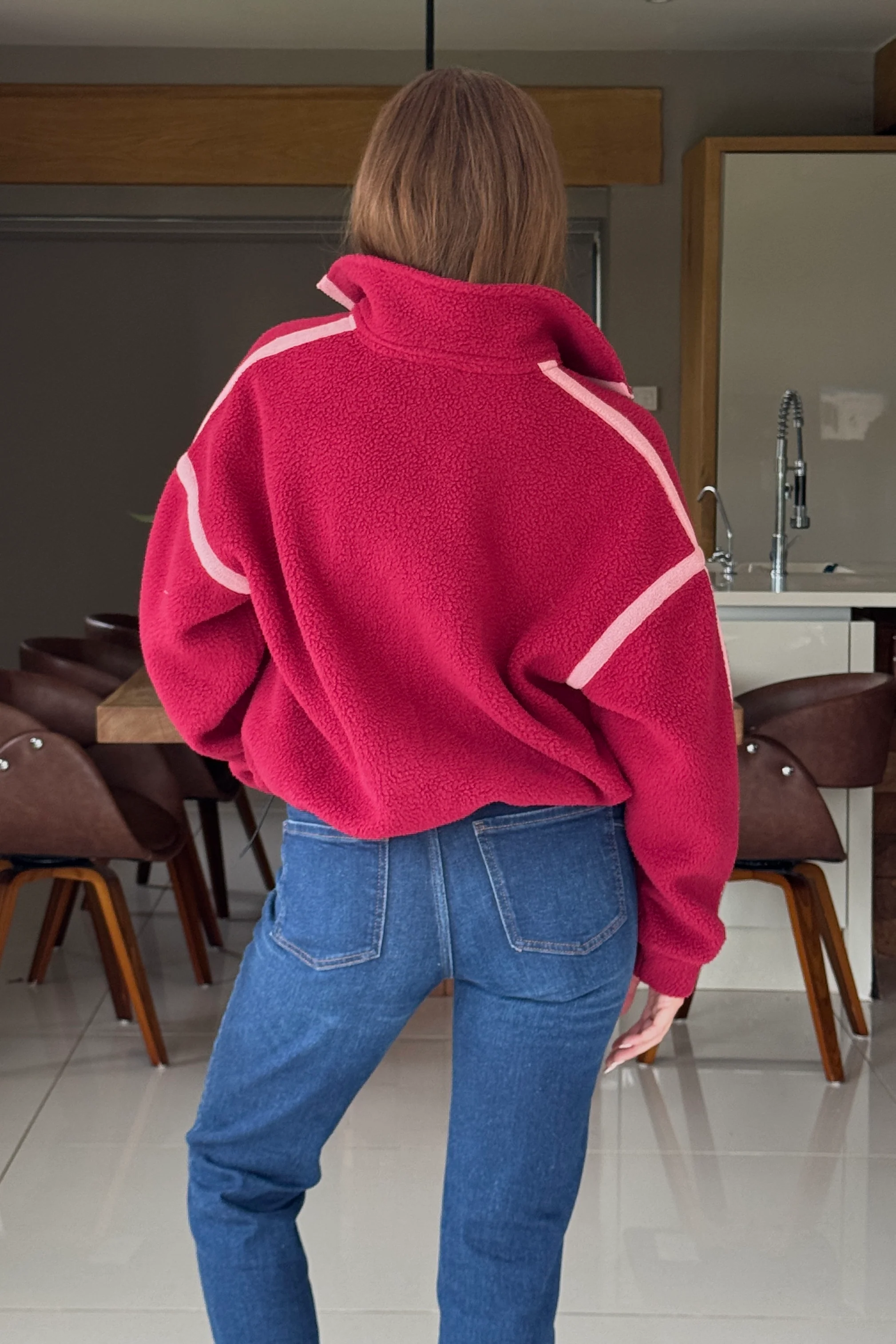 Lulu Contrast Binding 1/4 Zip Fleece Berry - Image 6
