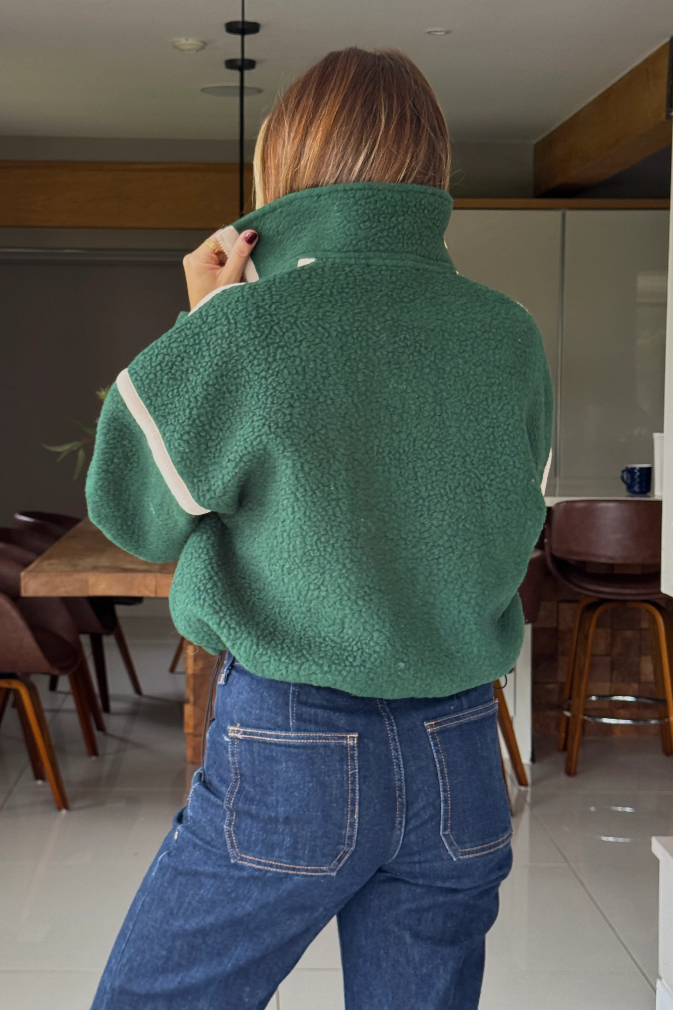 Lulu Contrast Binding 1/4 Zip Fleece Green - Image 4