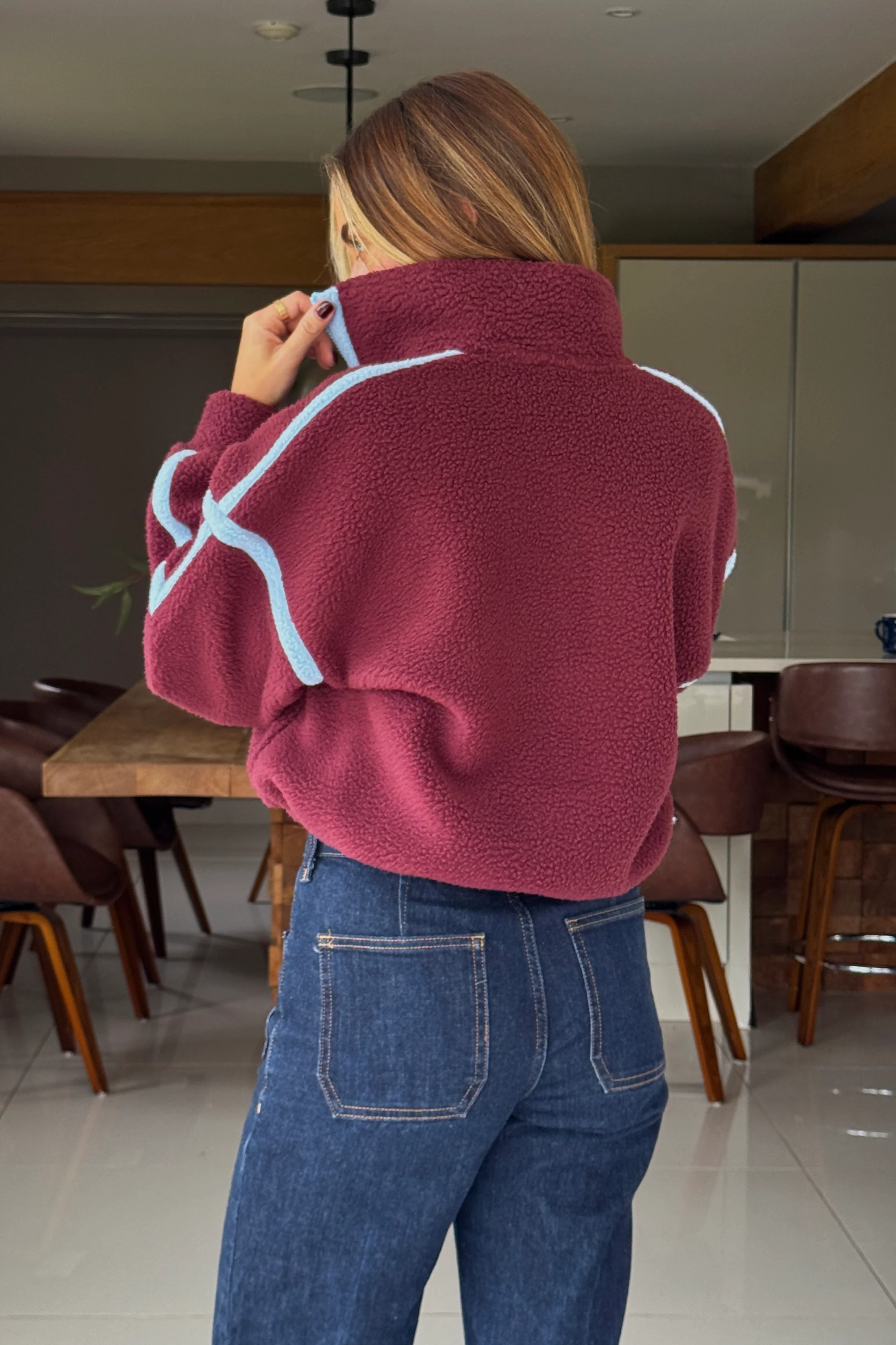 Lulu Contrast Binding 1/4 Zip Fleece Plum - Image 6