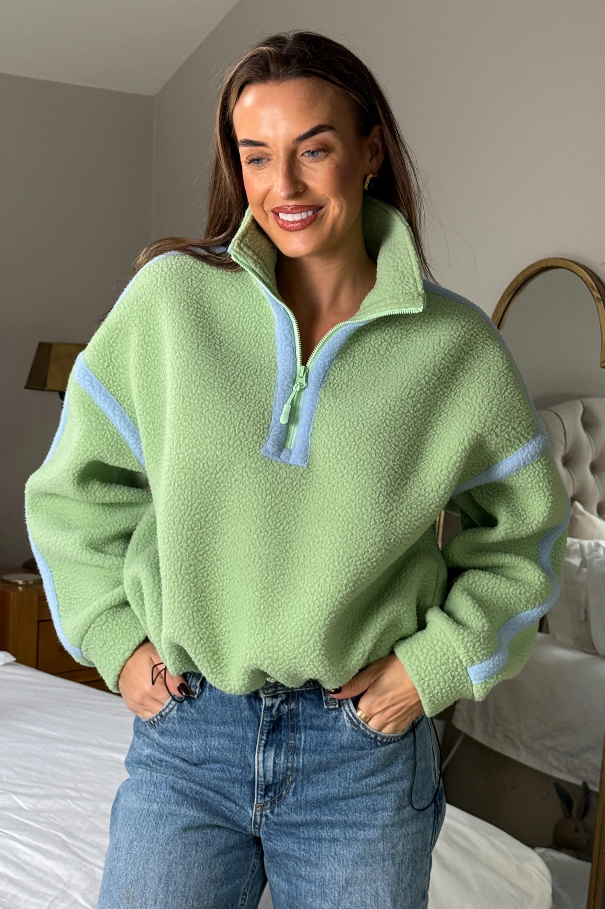 Lulu Contrast Binding 1/4 Zip Fleece Sage - Image 3